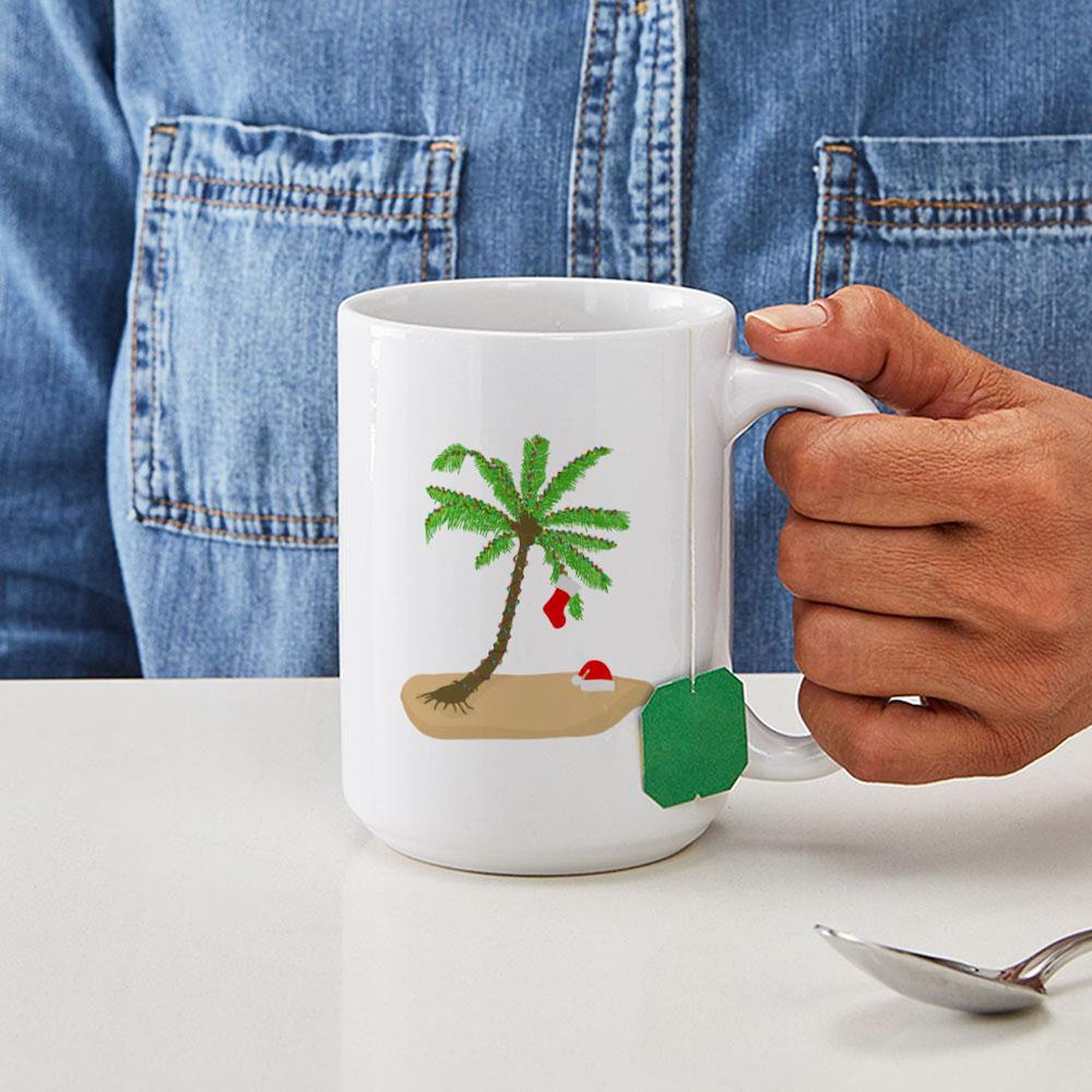 15 oz (444 ml) Ceramic Coffee Mug - Beach Christmas Design by CafePress | Perfect for Holiday Gifts, Beach Vacations & Cozy Winter Mornings