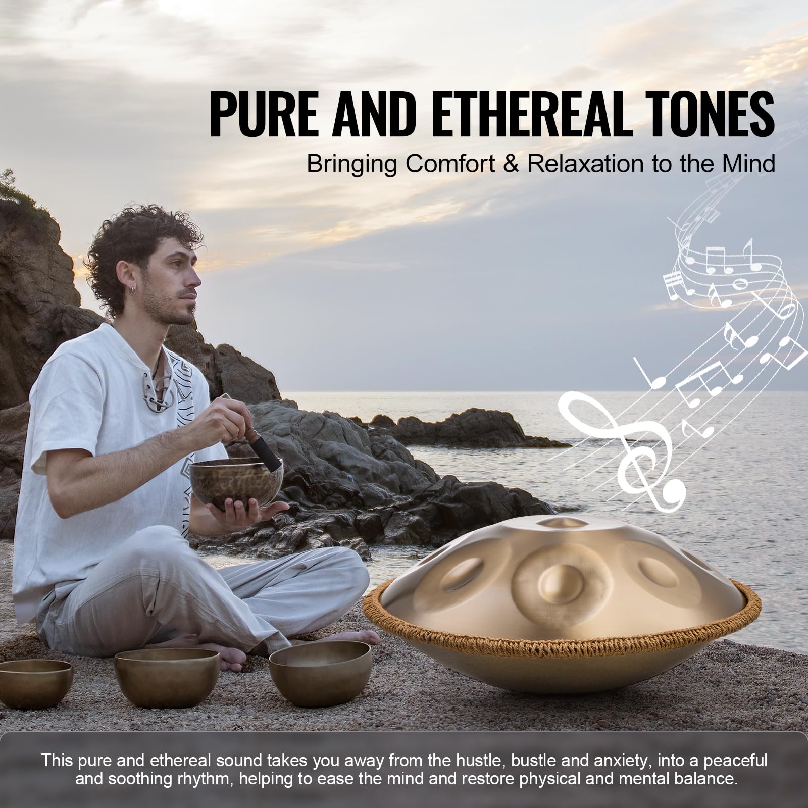 VEVOR 22-inch Handpan Drum in D Minor - 10 Notes Steel Hand Pan with Mallets, 432Hz Tuning, Stand & Carry Bag - Professional Percussion Instrument for Adults & Beginners - Perfect for Meditation, Yoga, Music Therapy & Outdoor Performances