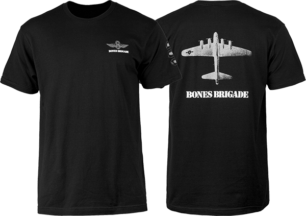 Bones Wheels Brigade Bomber Skateboarding T-Shirt - Medium Size, Black | Streetwear Style for Skaters & Urban Fashion