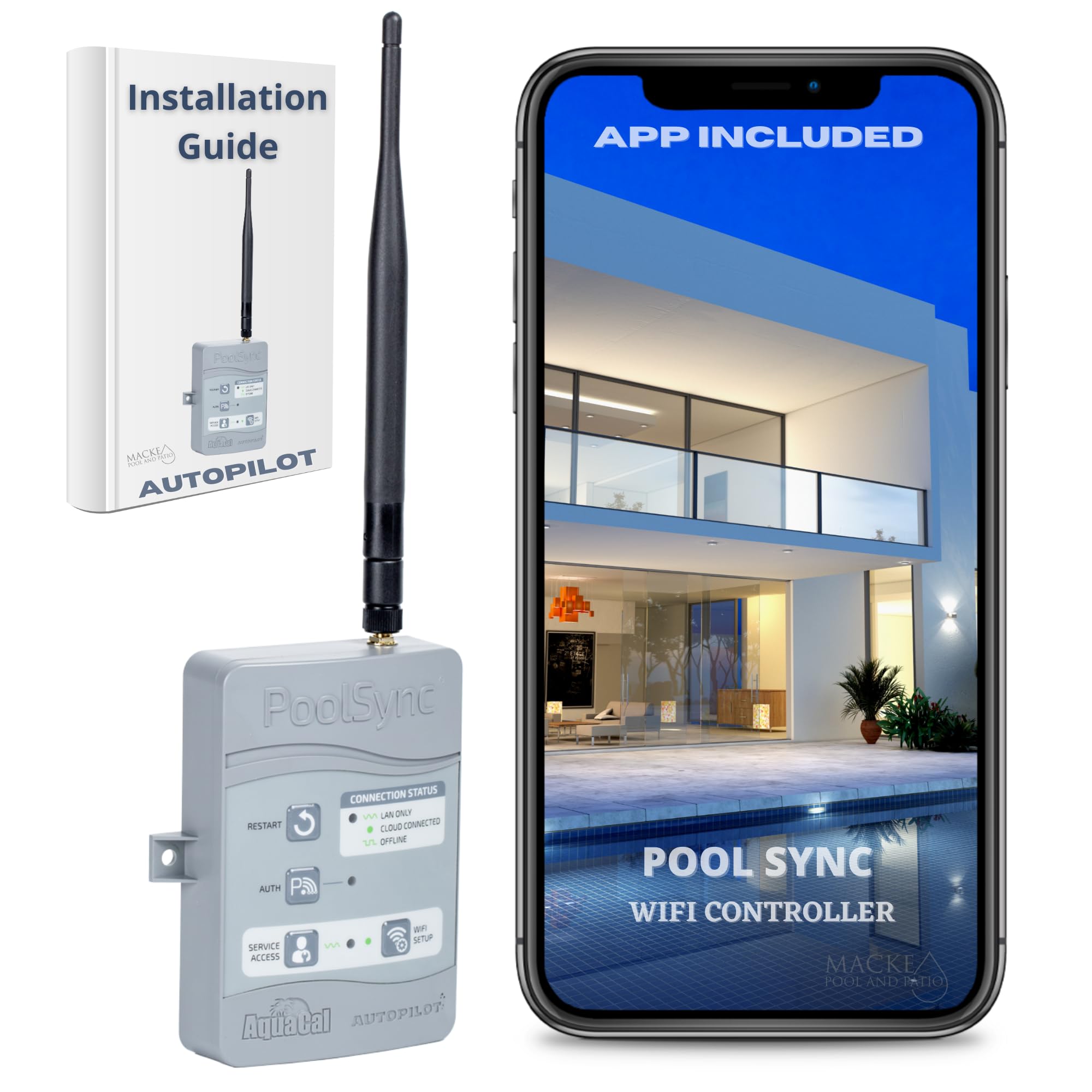 AquaCal PS0001 WiFi Pool Heater Controller | ECP0343 Smart Thermostat for Swimming Pools | Compatible with AutoPilot ChlorSync Chlorinator | Remote Temperature Control & Energy Saving | Perfect for Inground & Above Ground Pools