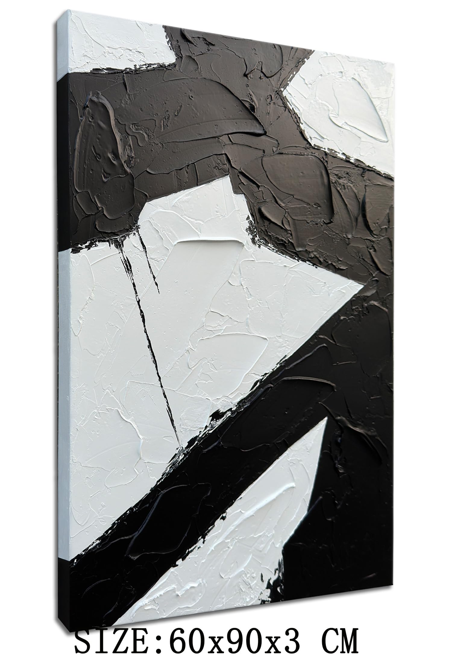 Zoinart Hand Painted Black & White Abstract Wall Art - 24x36 Inch Modern Oil Painting with Vertical Texture, Contemporary Minimalist Home Decor for Living Room, Bedroom & Office