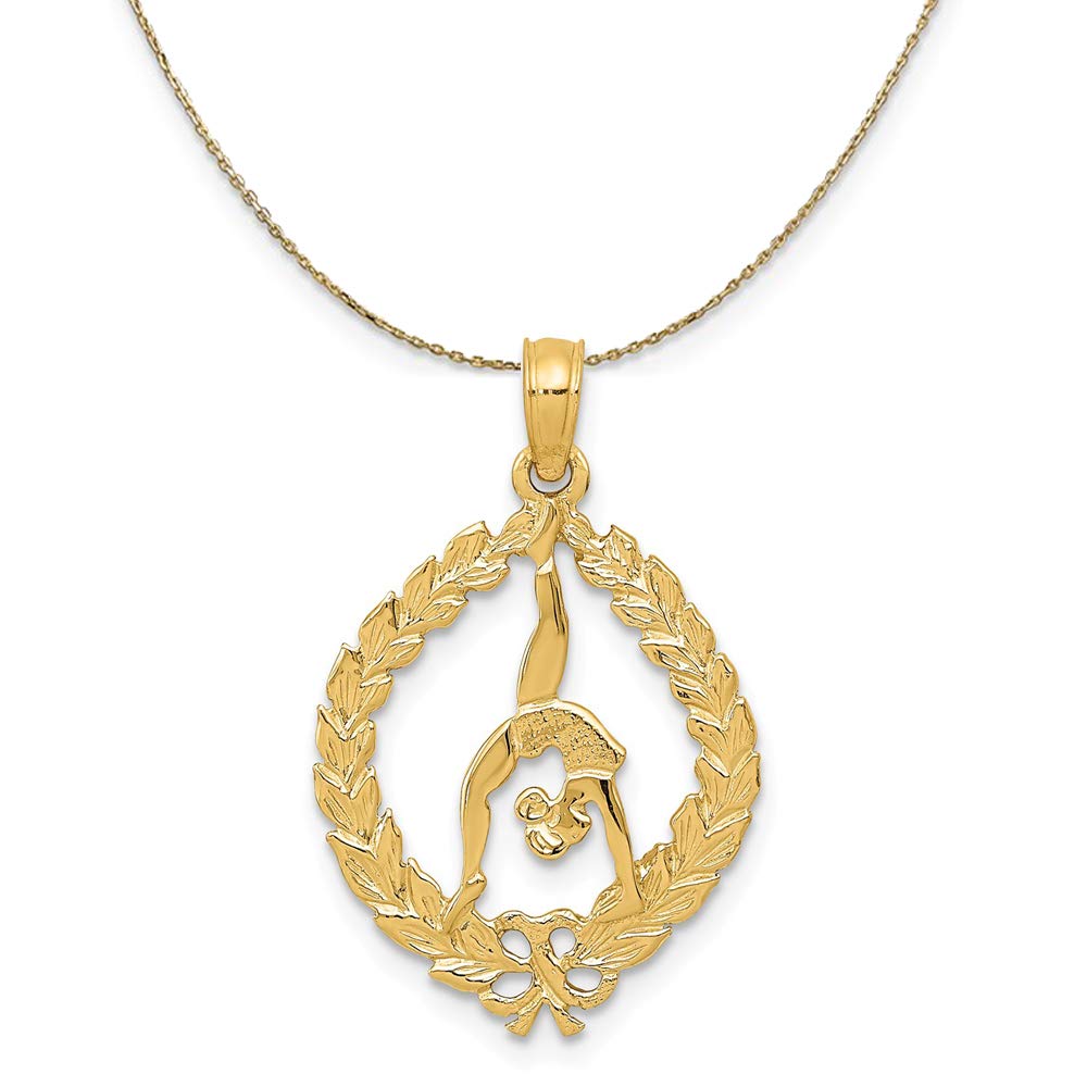 14K Yellow Gold Gymnast Pendant Necklace - Elegant Black Bow Charm Jewelry for Athletes, Dancers & Sports Lovers - Perfect Gift for Gymnastics Competitions & Special Occasions