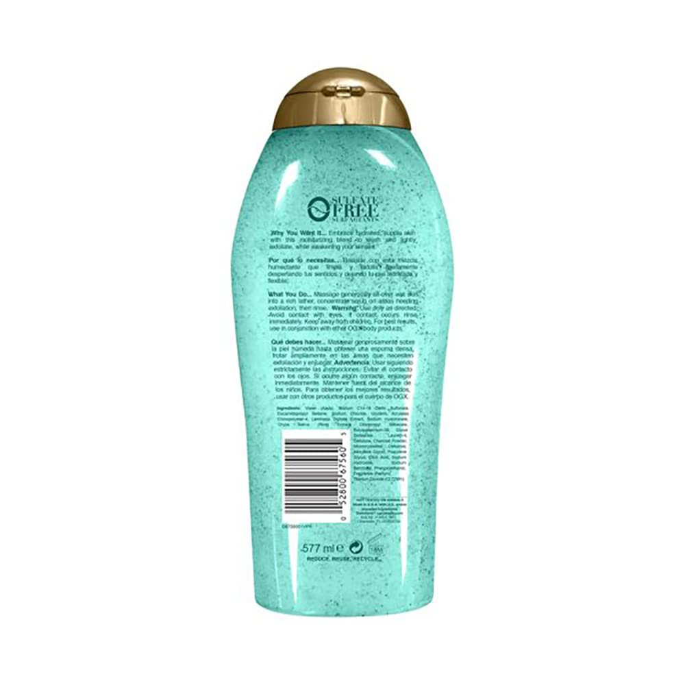 OGX Hydration + Sea Kelp & Hyaluronic Acid Sulfate-Free Body Scrub with Black Rice - Gentle Exfoliating Body Wash to Soften & Smooth Skin - 19.5 Fl Oz (Pack of 3) - Perfect for Daily Shower Routine & Spa-Like Skin Care at Home