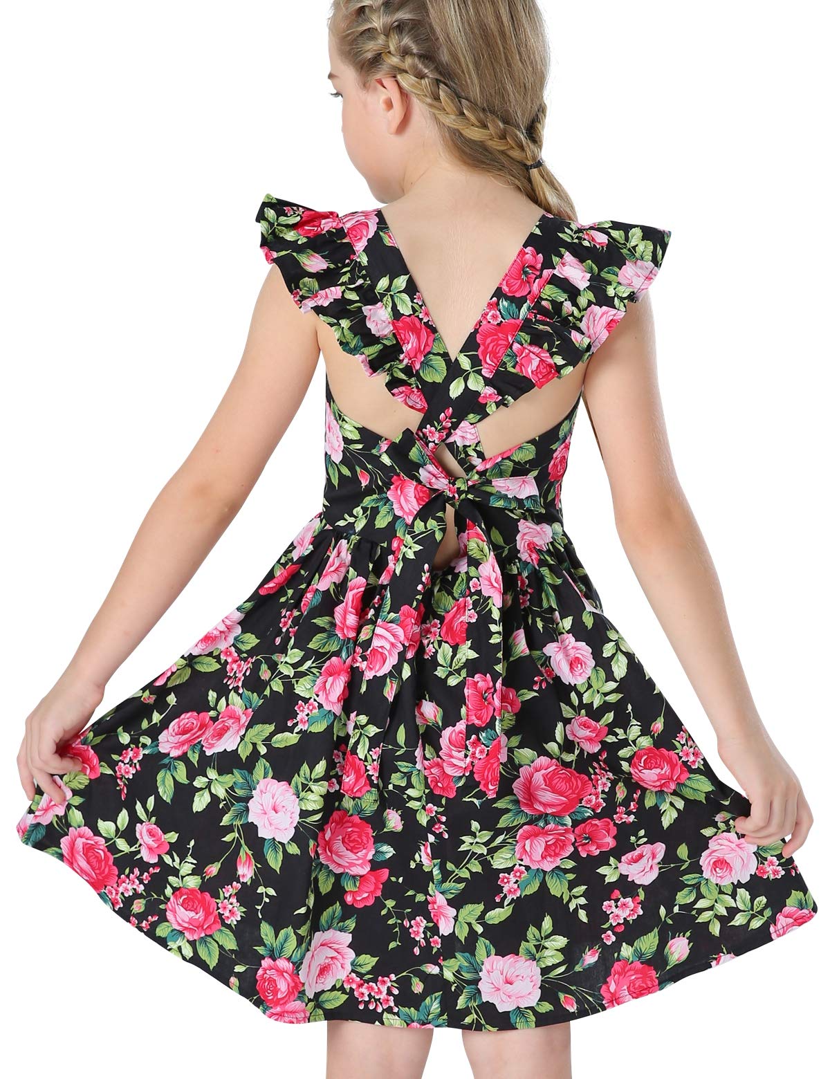 Floral Cotton Girls Summer Dresses - Cute & Comfortable Outfits for Toddler & Kids - Perfect for Outdoor Play, Birthday Parties & Family Photos