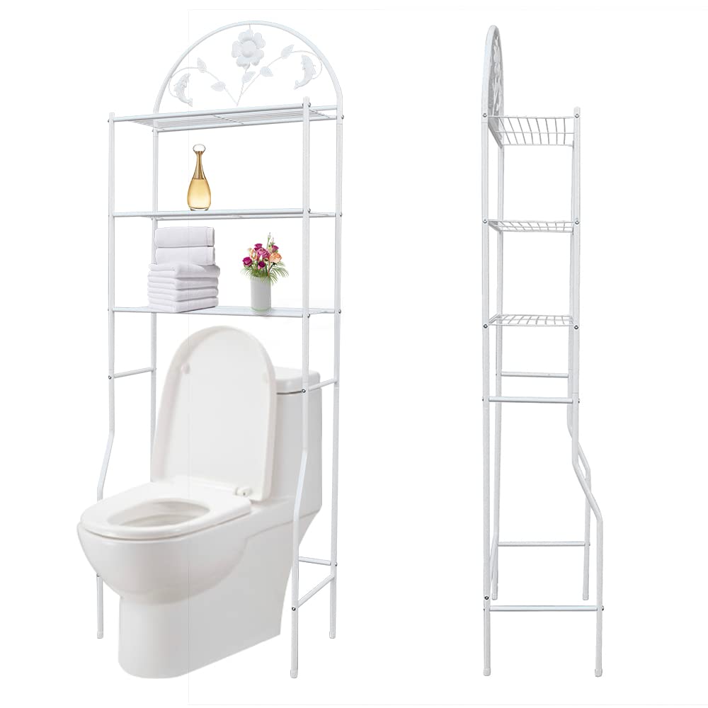 LYNICESHOP 3-Tier Over The Toilet Storage Organizer - Heavy Duty Iron Bathroom Shelf Rack with Space Saving Design, Free Standing Toilet Organizer for Bathroom Essentials (White) - Perfect for Small Bathrooms, Apartments & Powder Rooms