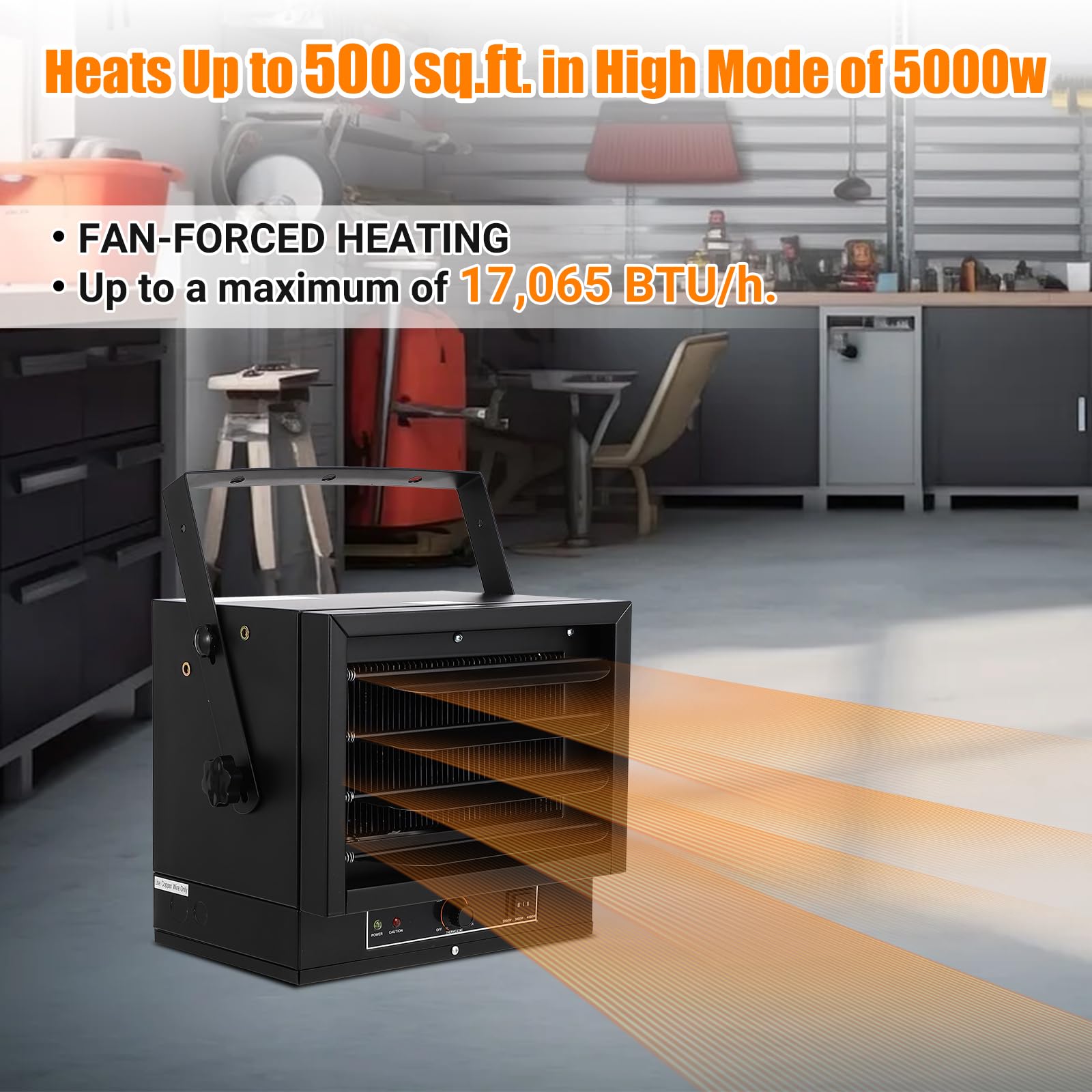 5000W Electric Garage Heater with Fan Forced Heating - 240V Ceiling Mount Shop Heater with Overheat Protection & Thermal Cut-Out Switch - ETL Certified for Workshop, Warehouse & Home Garage Use - Perfect for Winter Heating & DIY Projects