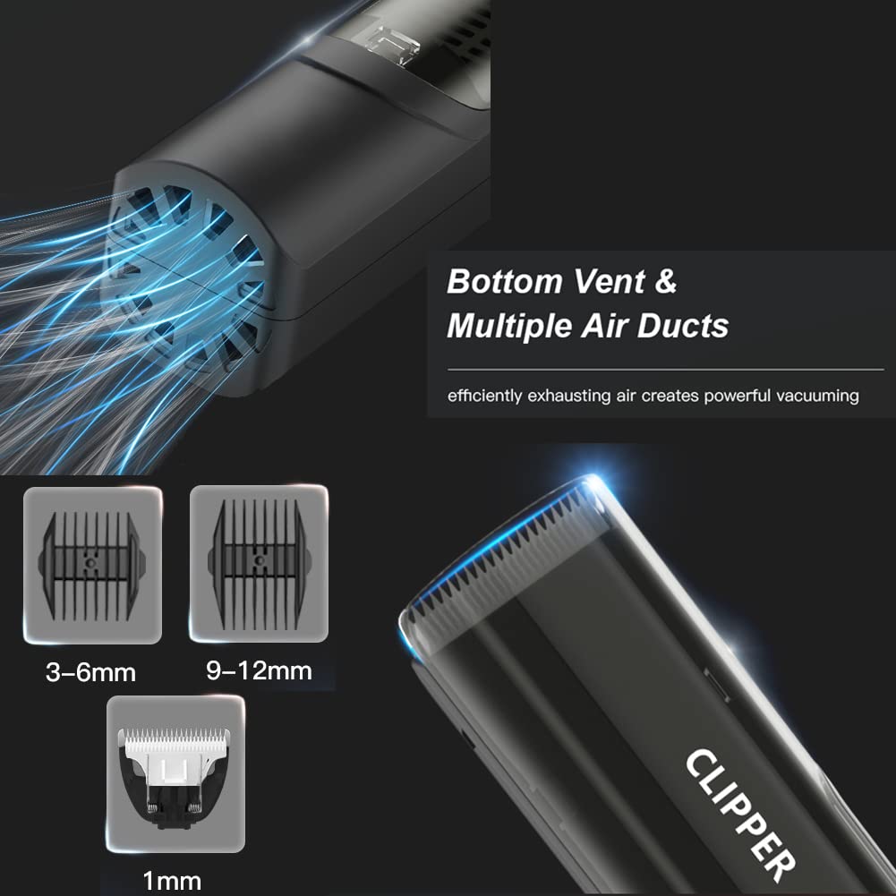 Bufccy Professional Cordless Vacuum Hair Clippers for Men - Rechargeable Beard Trimmer Kit with Powerful Hair Suction, Waterproof Design for Beards, Facial Hair & Stubble | Perfect for Home Grooming, Travel & Barber Use