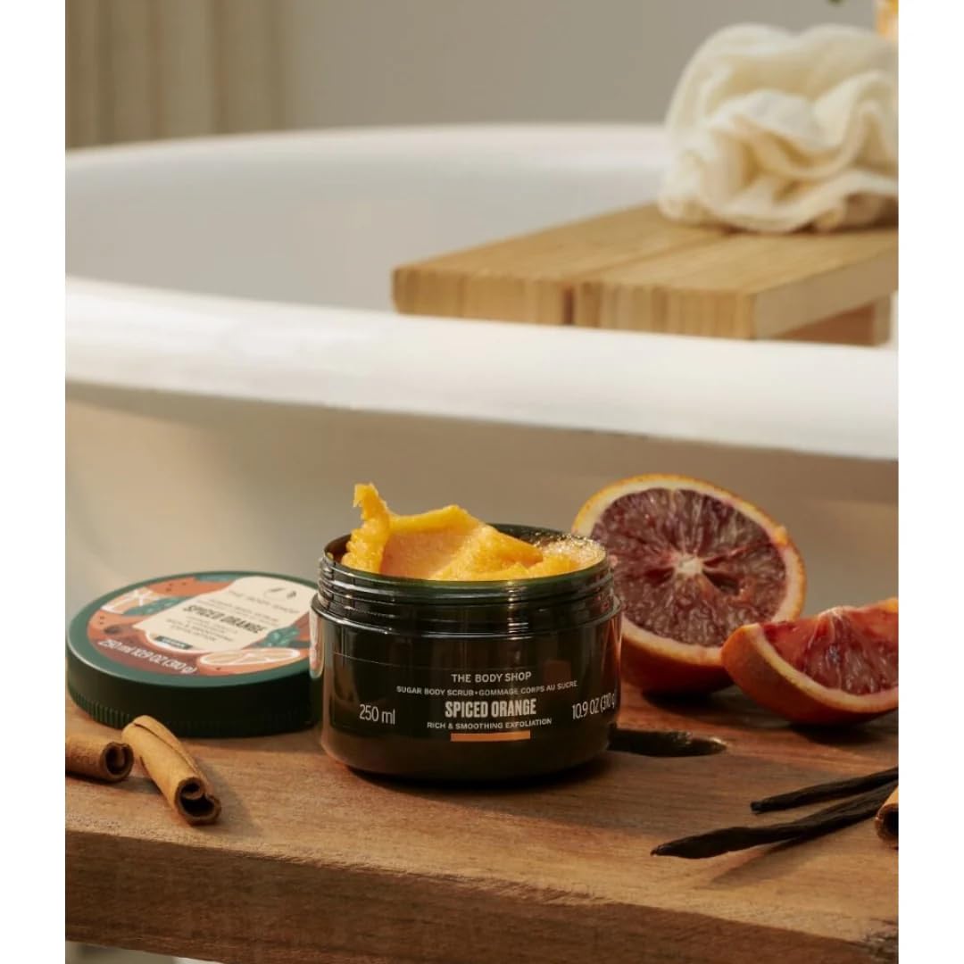 The Body Shop Spiced Orange 4-Piece Gift Set - Shower Gel, Body Scrub, Hand Cream & Drawstring Bag | Holiday Gift Idea & Self-Care Essentials for Women & Men