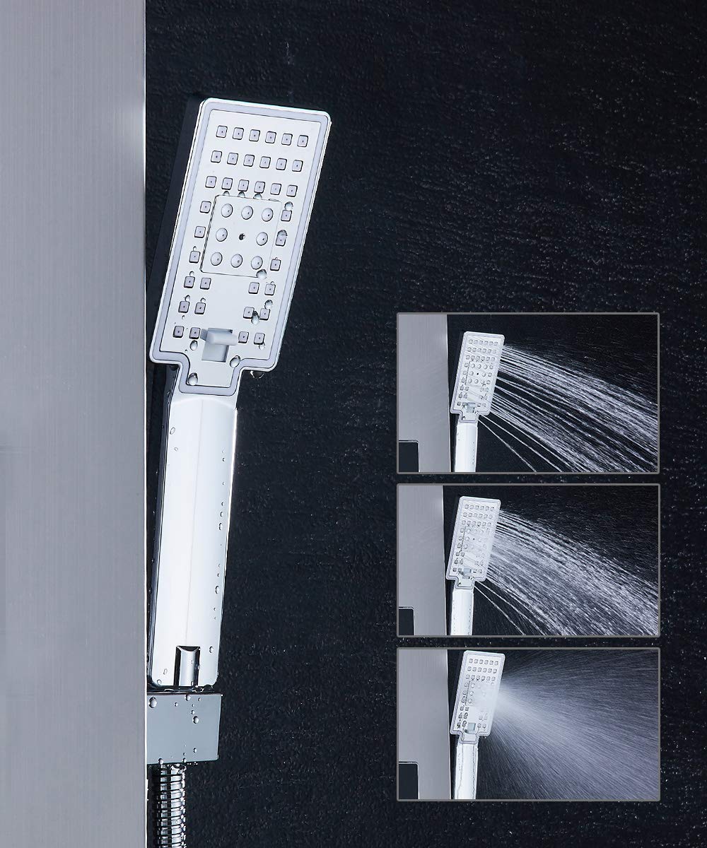 LED Shower Panel Tower System with Rainfall Shower Head & Massage Body Jets in Brushed Nickel - Perfect for Spa-Like Bathroom Experience & Modern Home Upgrade