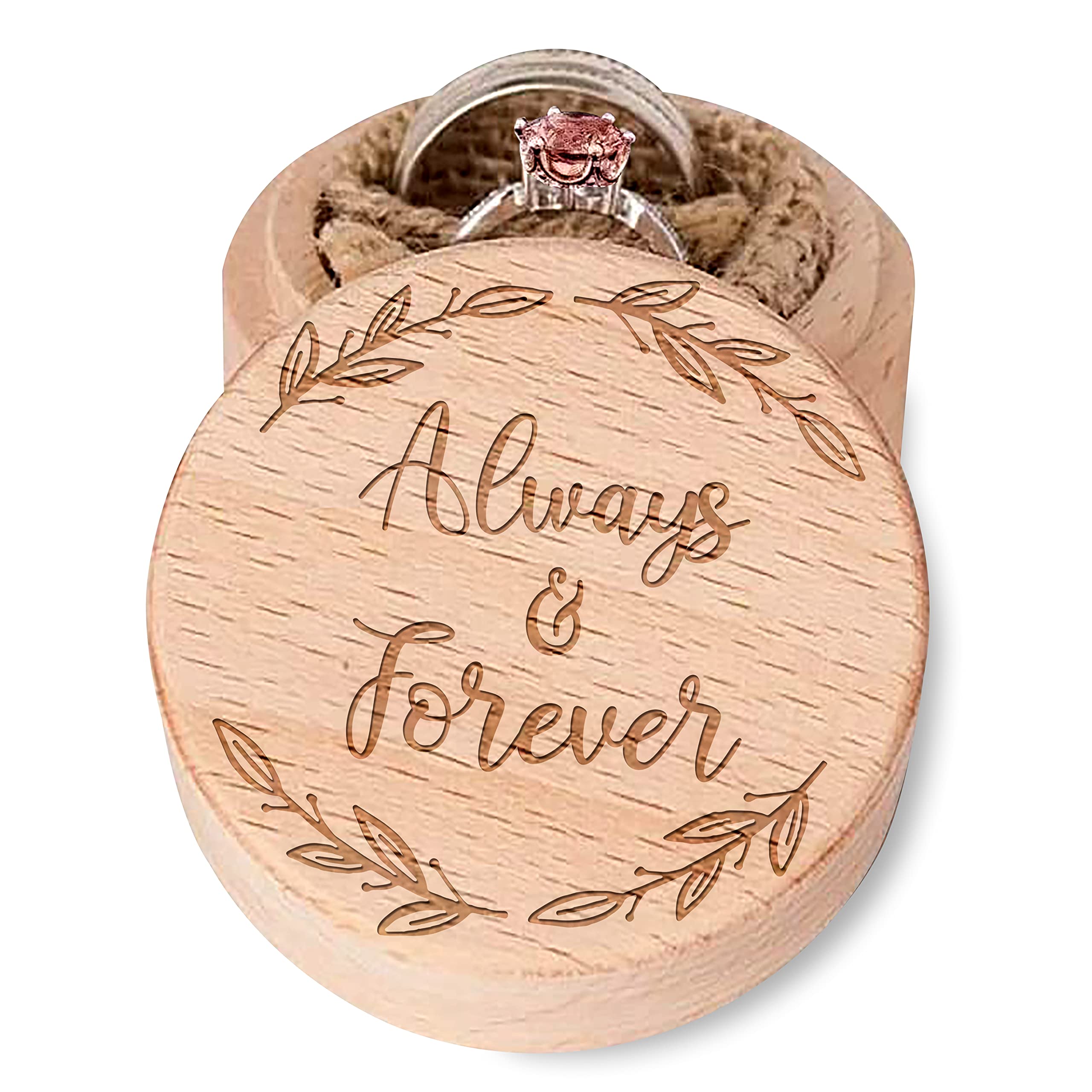 Vintage Wooden Jewelry Box for Engagement & Wedding Rings - Rustic Engraved Ring Holder with Dual Storage for 2 Rings | Perfect for Proposals, Vow Renewals & Anniversary Gifts