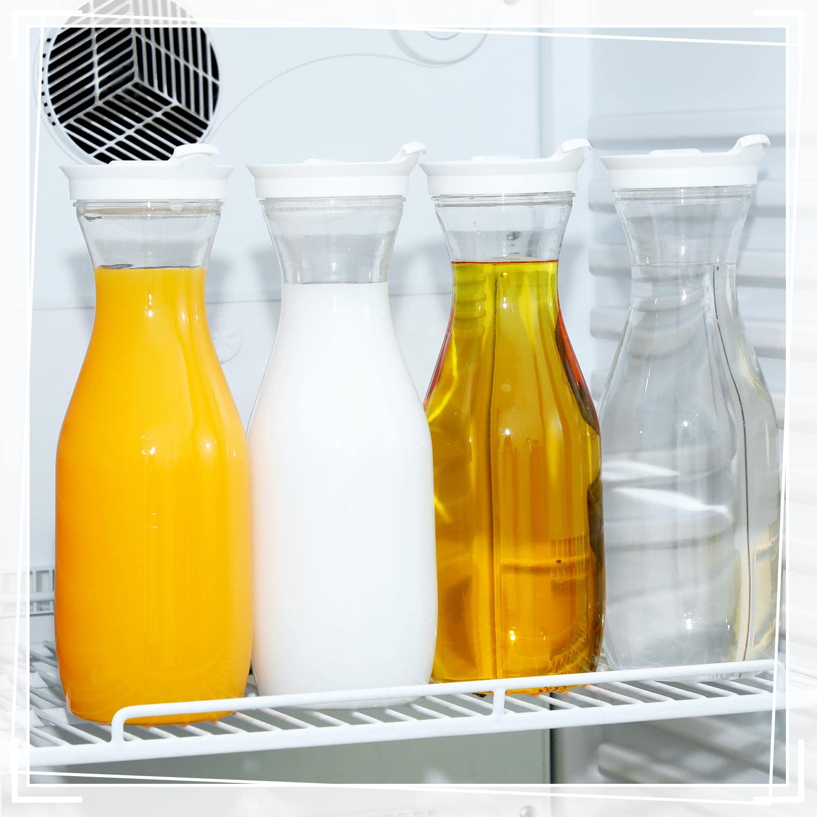 Gejoy 24-Pack 32oz Clear Plastic Pitchers with Lids - BPA-Free Juice Carafes for Mimosa Bar, Iced Tea, Milk & Beverages - Perfect for Home, Restaurants, Schools & Fridge Storage (Not Dishwasher Safe) - Great for Parties, Catering & Everyday Use