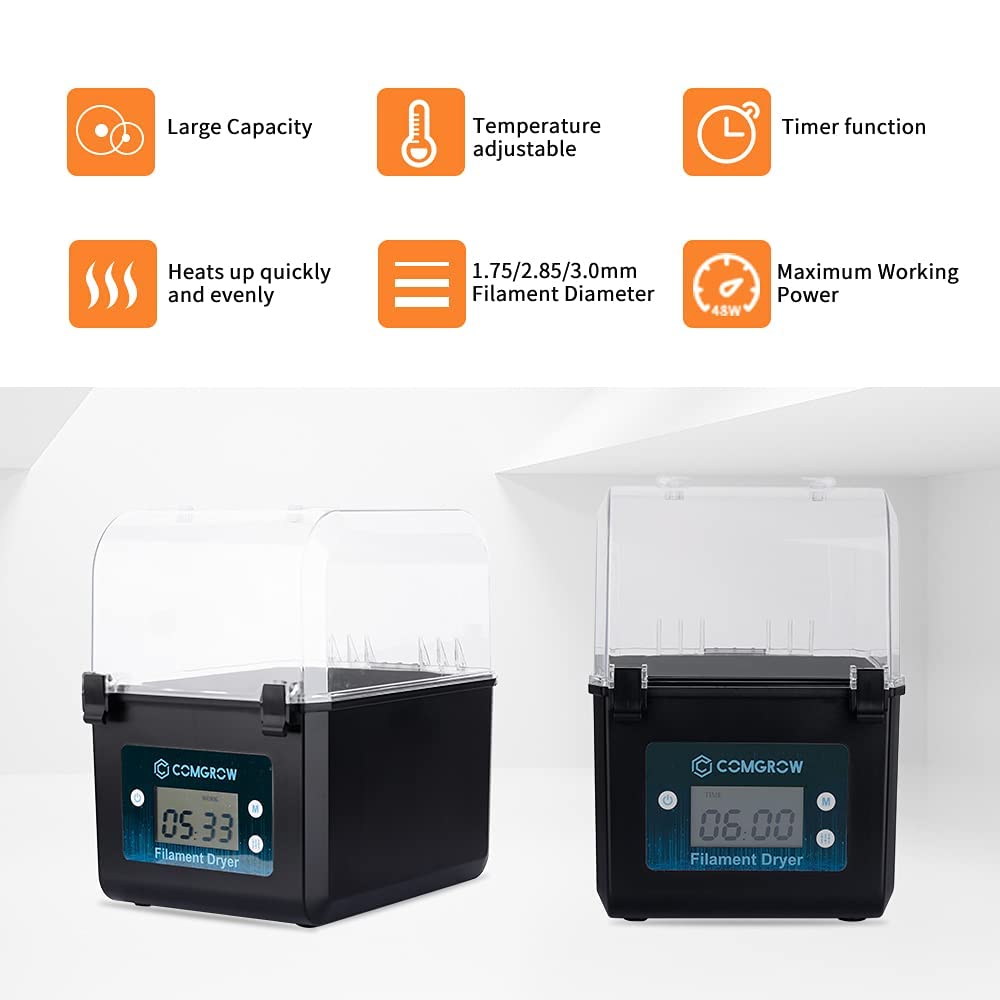 Comgrow Upgraded 3D Printer Filament Dryer Box - Large Capacity 2KG Filament Dehydrator for PLA, PETG, TPU, ABS - Compatible with 1.75mm & 2.85mm Filament | Perfect for 3D Printing, Storage & Moisture Protection