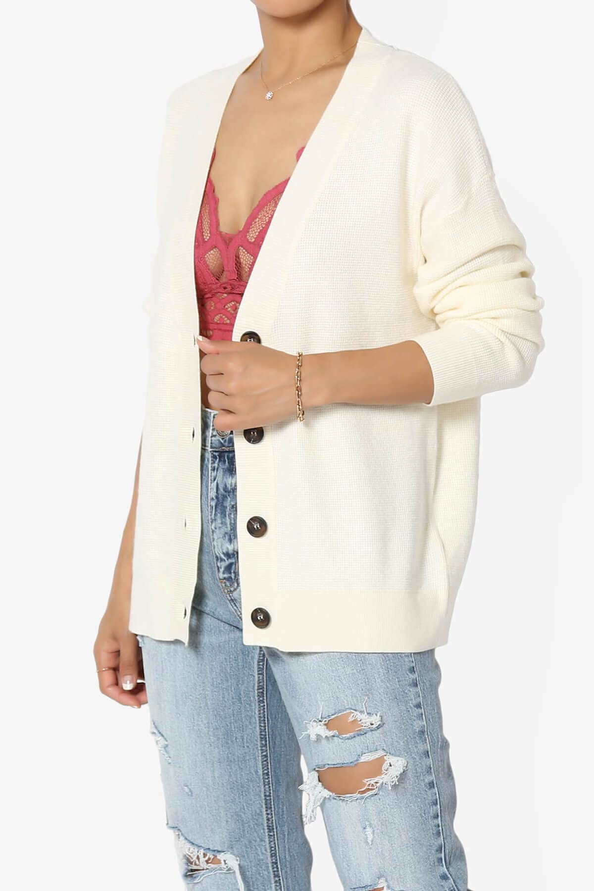 TheMogan Women's Waffle Knit Button Front V-Neck Long Sleeve Cardigan - Soft Viscose Sweater for Fall & Winter, Perfect for Office, Date Night and Casual Outfits