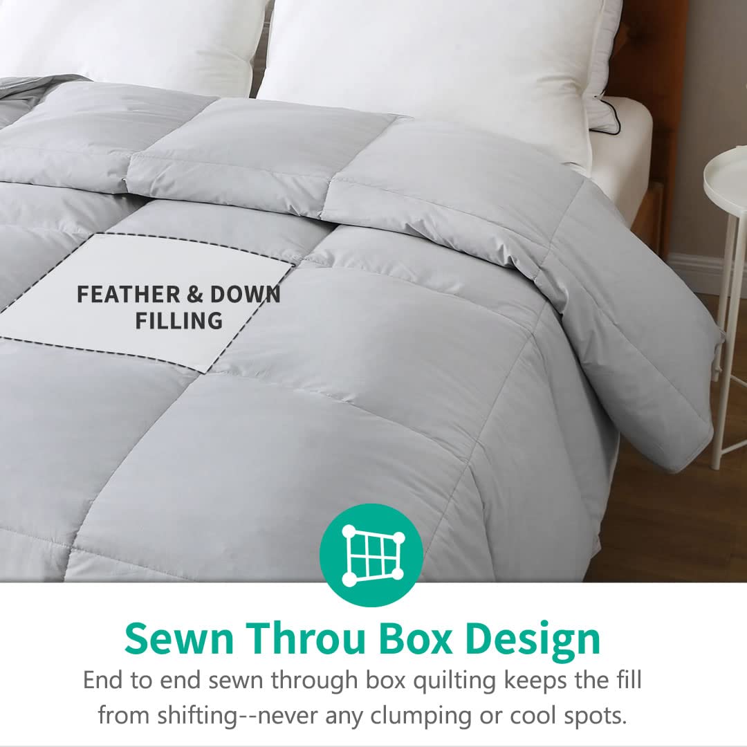 Organic Gray Feather Down Fiber Comforter California King - All-Seasons 100% Cotton Duvet Insert with Quilted Medium Warmth - 104x96 Cloud Grey - Perfect for Cozy Bedrooms & Guest Rooms