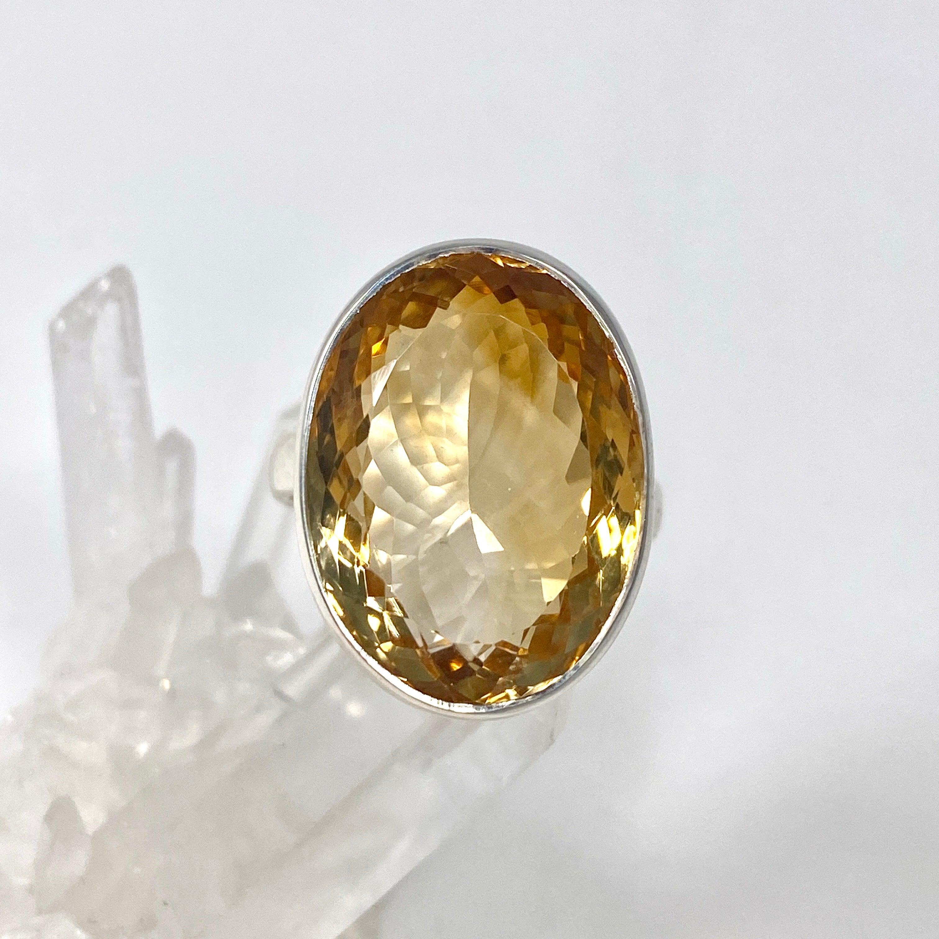 Natural Citrine Faceted Oval Ring - Size 11 - KRGJ2835 - Elegant Jewelry for Women, Perfect for Weddings, Parties & Everyday Wear