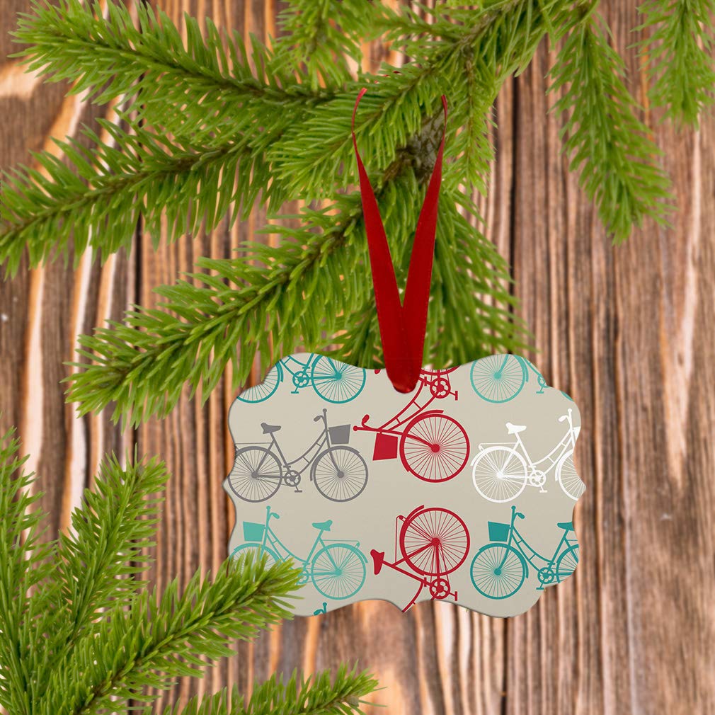 Aluminum Christmas Ornament Bicycles - Seamless Pattern Holiday Tree Decorations for Xmas - London-Themed Vehicle Design - Perfect for Home, Office & Festive Party Decor