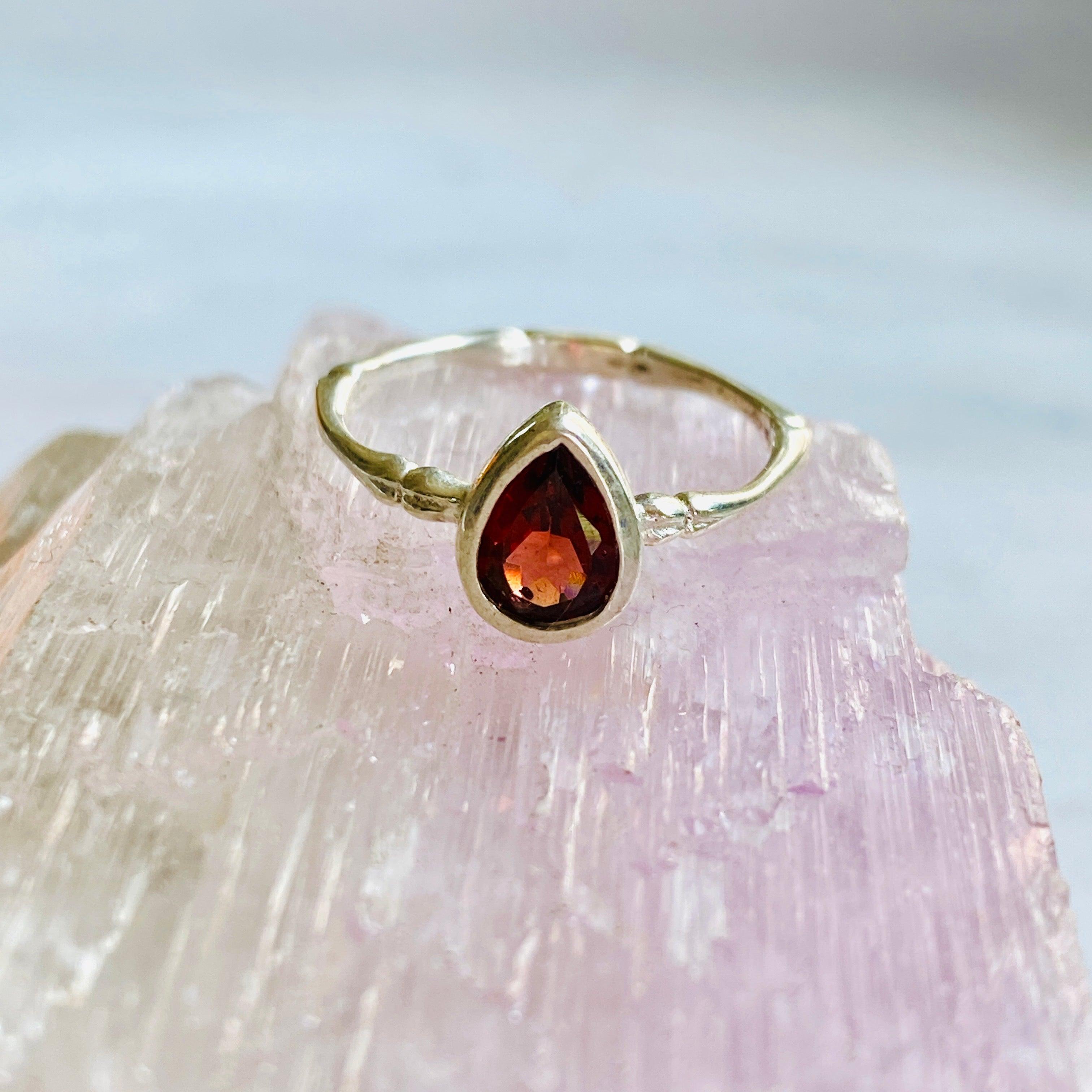 Garnet Teardrop Faceted Fine Band Ring R3691 GA - Elegant Jewelry for Women, Perfect for Weddings, Parties & Special Occasions