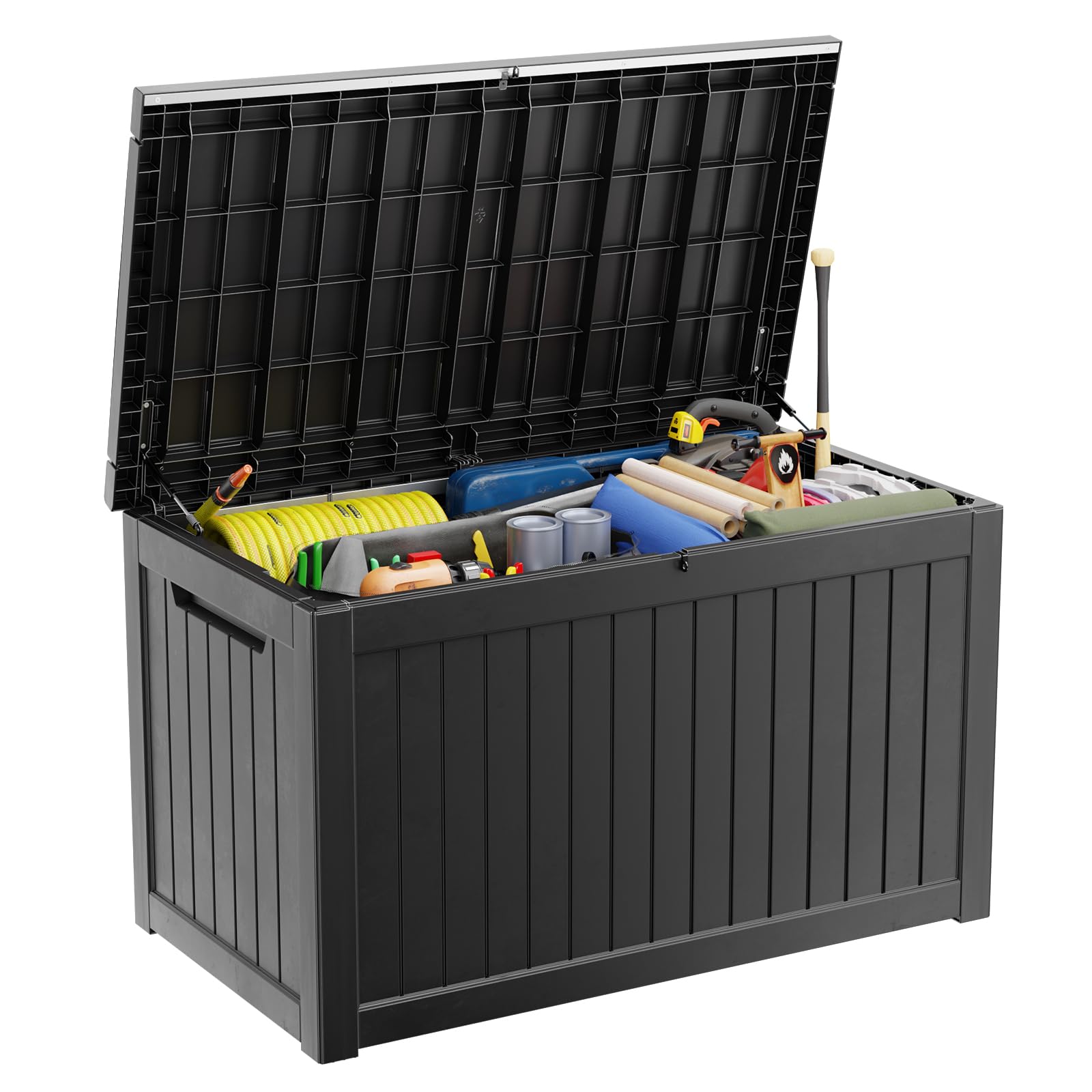 230 Gallon Large Waterproof Deck Box - Outdoor Storage Container for Patio Furniture, Pool Accessories & More - UV Resistant, Lockable & Weatherproof Resin - Perfect for Backyard, Garden & Poolside Storage (Black)