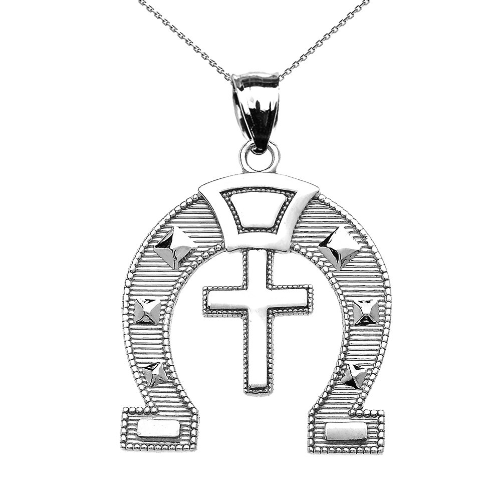 Elegant Sterling Silver Religious Cross Horseshoe Good Luck Pendant Necklace - 22 Inch Chain - Perfect for Gifts, Baptism, Weddings & Everyday Faith Jewelry