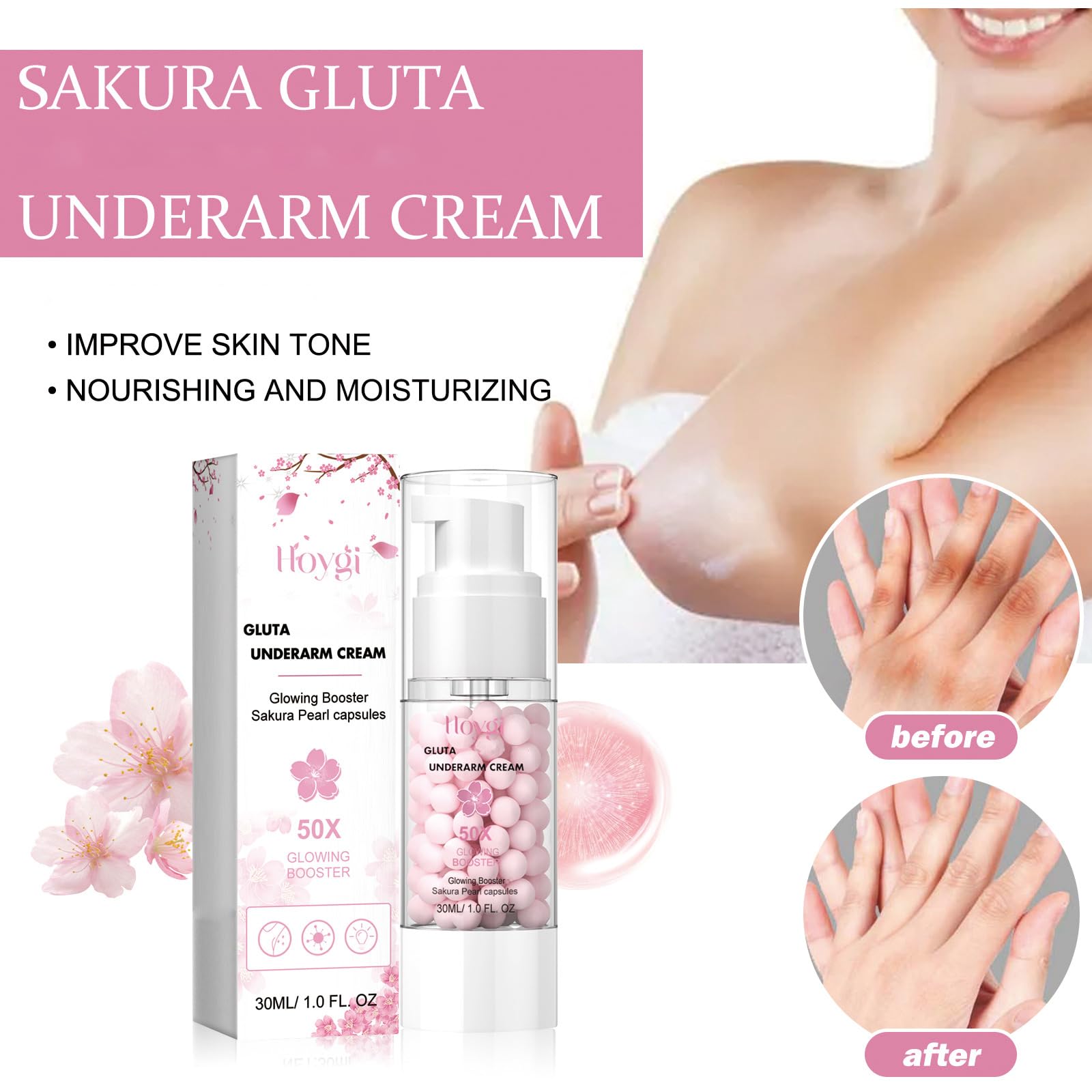 Gluta Booster Cream - Skin Whitening & Brightening Underarm Cream with Pearl Capsules for Women | Exfoliating Body Gel for Smooth, Radiant Skin | Perfect for Daily Body Care & Nighttime Skincare Routine