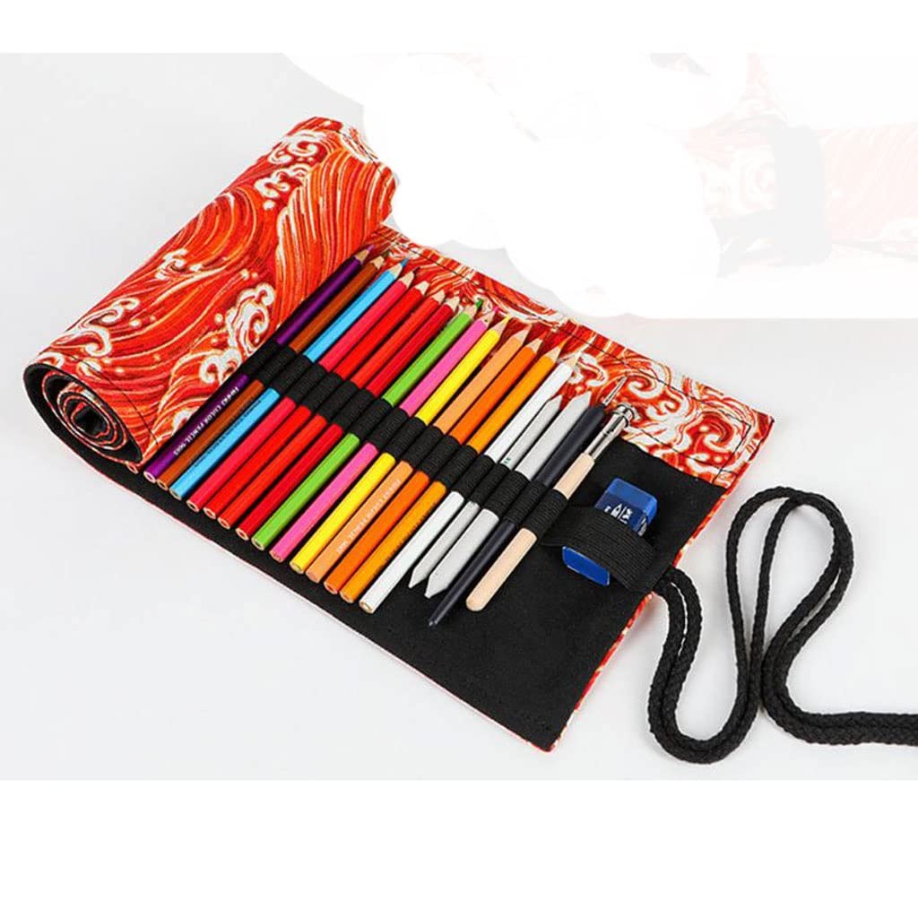 12/24/36/48/72 Holes Canvas Roll Up Pen Organizer - Pencil Case, Makeup Brush Holder & School Supplies Storage Pouch (12 Holes, Color A) - Perfect for Students, Artists & Travel Organization