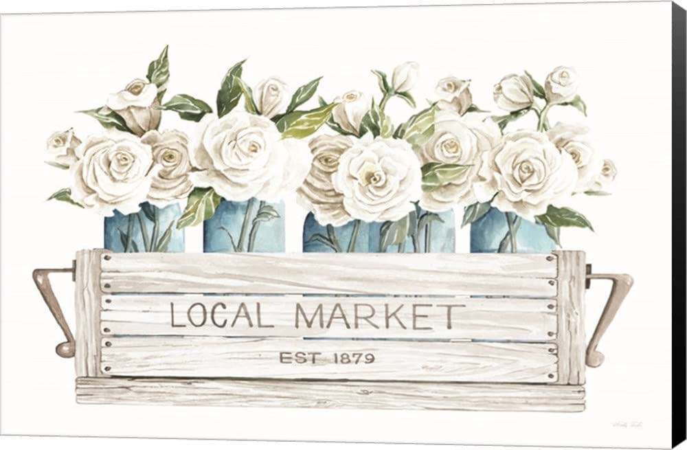 Cindy Jacobs Canvas Art Wall Picture - Local Market Flowers Painting, 12x8 Inches, Museum Wrapped with Black Sides - Perfect for Living Room, Bedroom & Office Decor