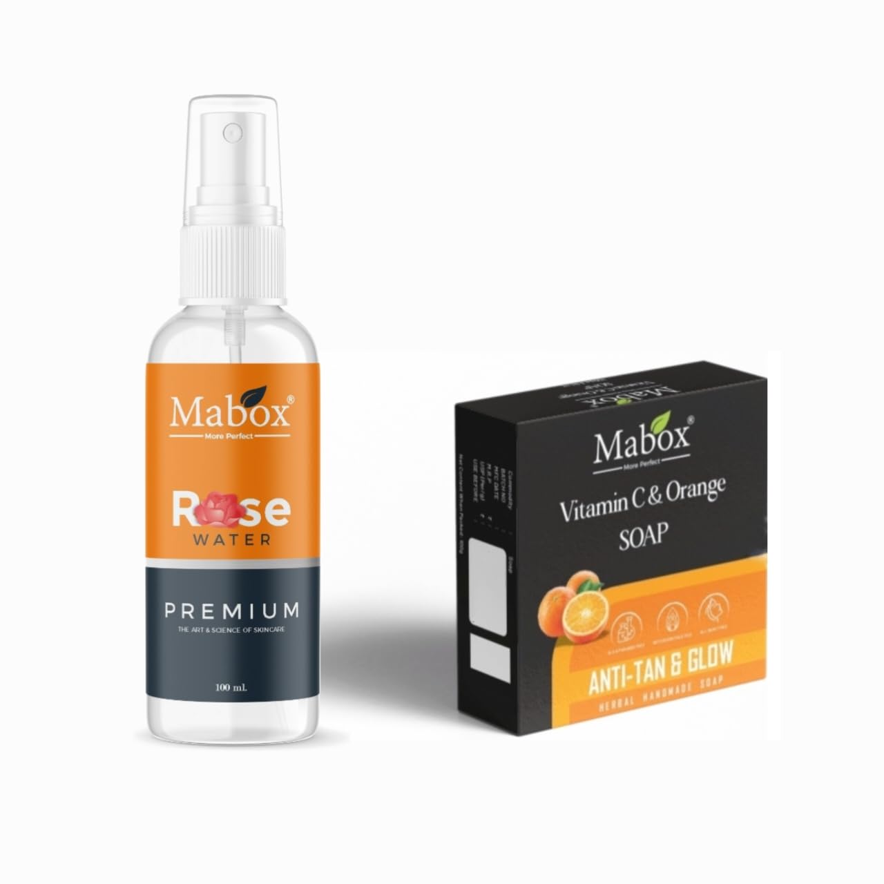 MABOX Natural Rosewater & Vitamin C + Orange Handmade Soap - Premium Botanical Blend for Radiant & Revitalized Skin | Organic Face & Body Cleanser | Perfect for Dry, Sensitive Skin & Daily Skincare Routine