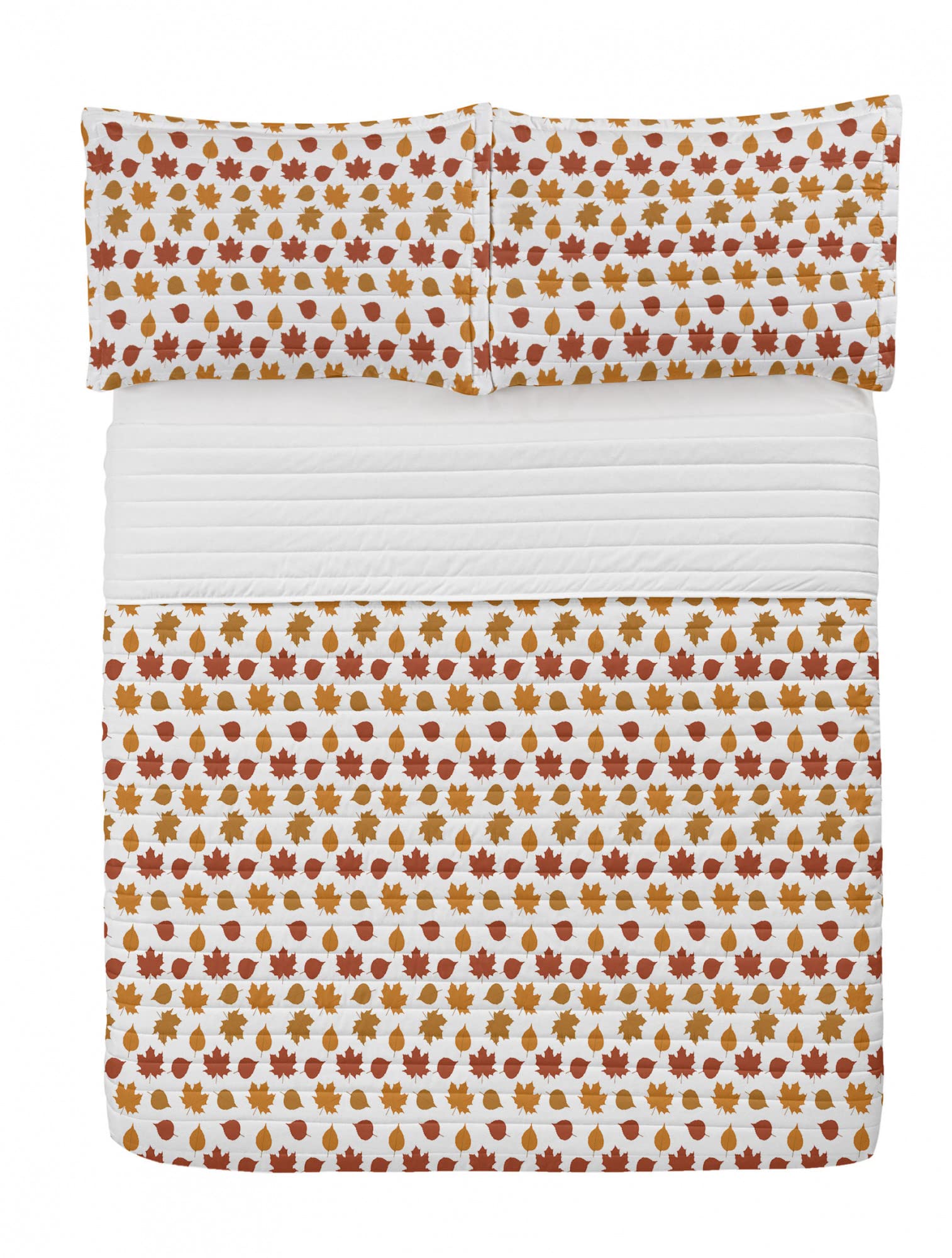 Ambesonne Autumn Leaves Microfiber Bedspread Set - King Size Soft Bedding with Pillow Shams & Comforter in Ginger Color Palette | Fall-Themed Forest Decor for Cozy Bedroom Retreat