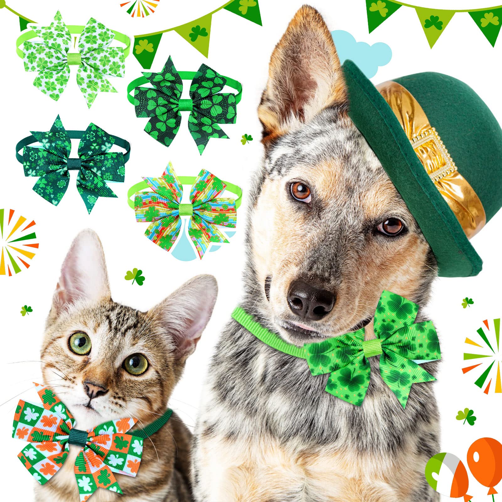 40 Pcs St. Patrick's Day Dog Bow Ties & Cat Bowties - Shamrock Pet Collar Accessories for Puppy Kitten - Festive Holiday Party Grooming Wear for Pets - Perfect for St. Patrick's Day Parties & Pet Photo Shoots