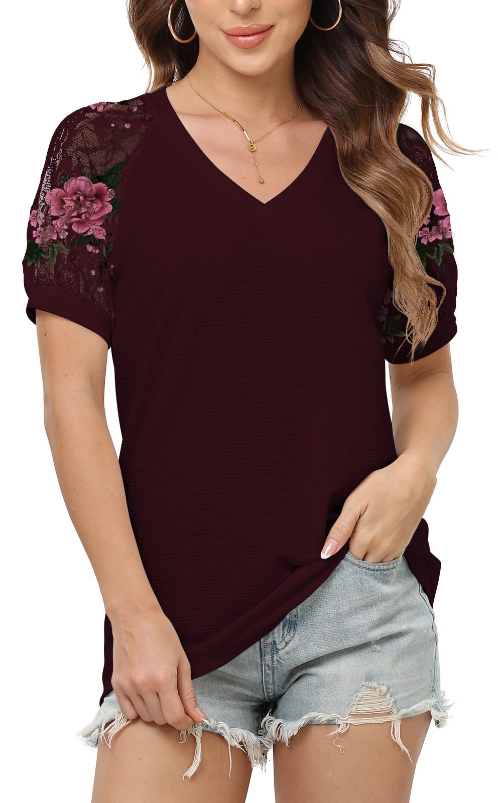 Women's Casual Loose Fit Lace T-Shirt & Blouse - Long/Short Sleeve Tops for Everyday Wear, Office, Dating & Weekend Outfits