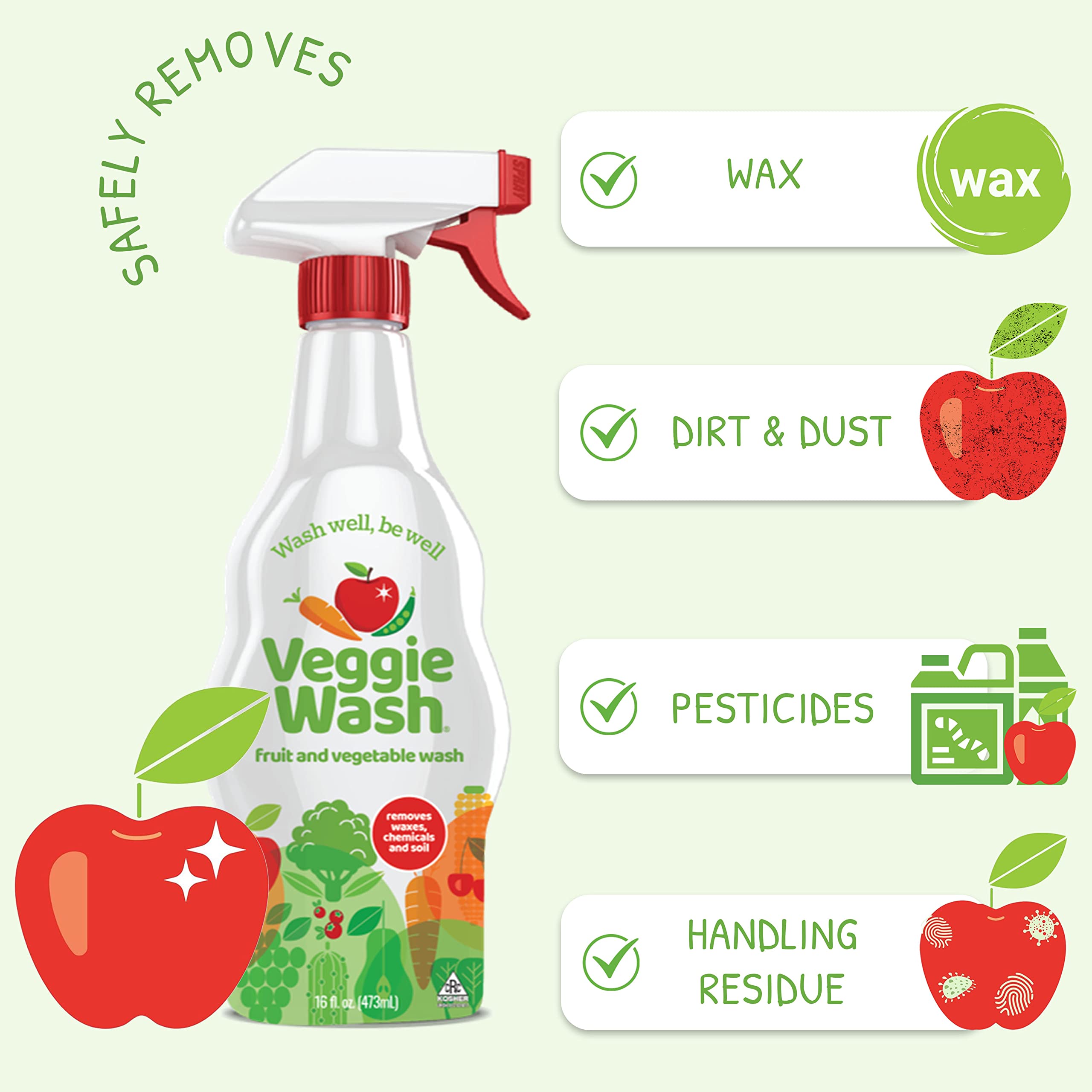 Organic Fruit & Vegetable Wash - 16 oz Natural Produce Cleaner for Fresh, Safe Fruits & Veggies | Perfect for Washing Berries, Leafy Greens & More | USDA Certified, Non-Toxic, Vegan-Friendly