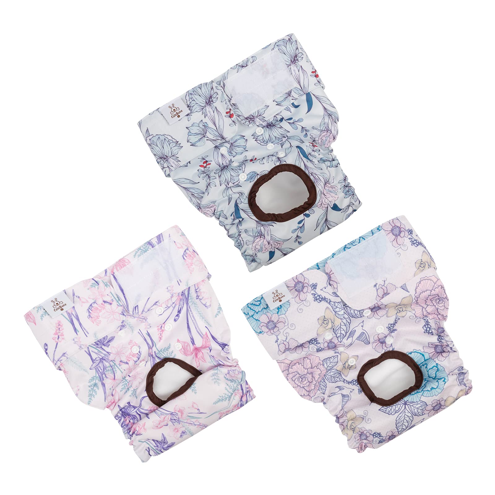 CuteBone Washable Female Dog Diapers 3 Pack - Reusable Puppy Pants for Heat Period & Incontinence | Perfect for Indoor Use, Travel, and Nighttime Protection