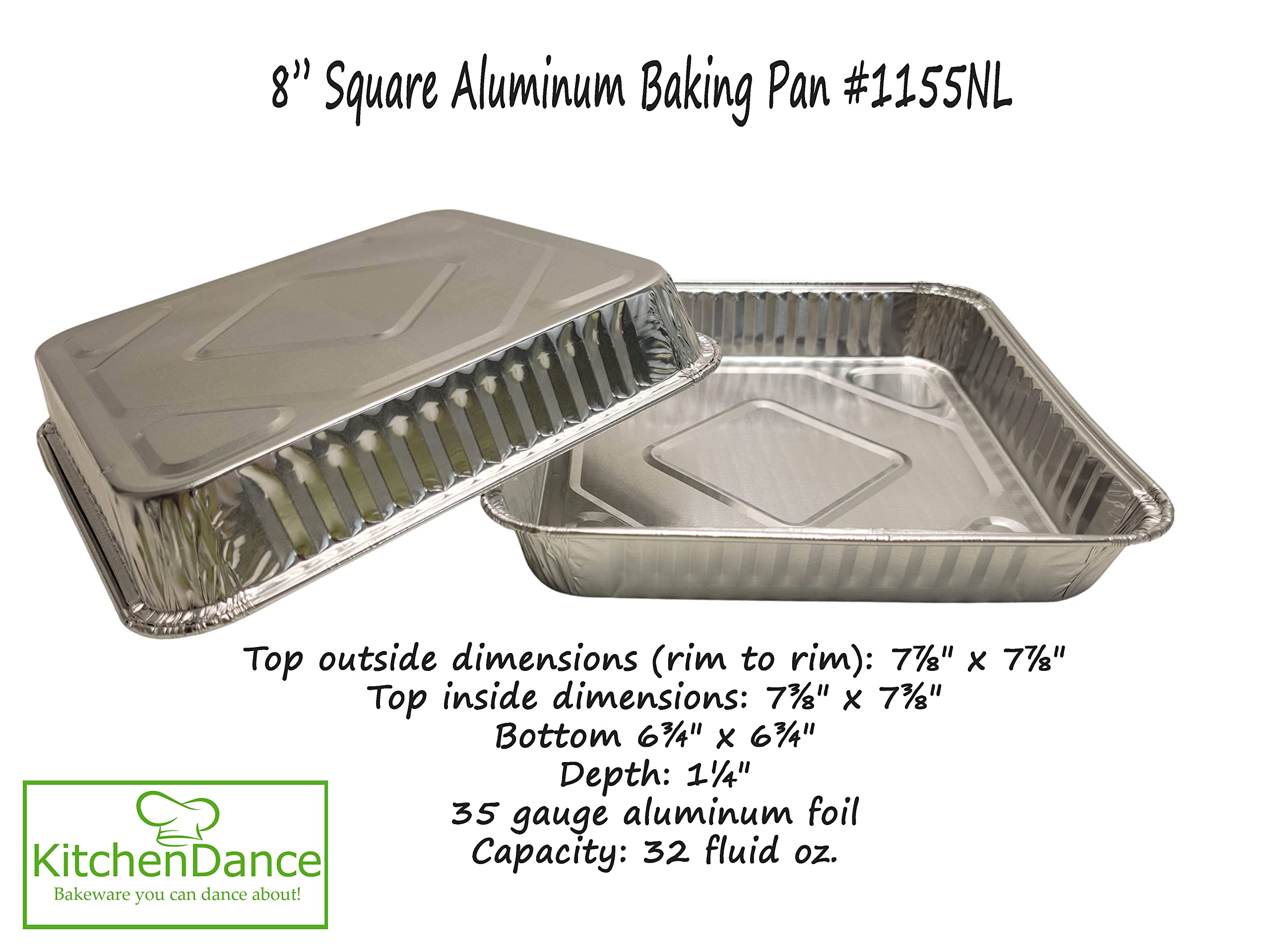 KitchenDance Disposable Aluminum Square Cake Pan - 7-7/8 x 7-7/8 Inches Aluminum Foil Pans for Baking Cakes, Brownies, Lasagna - Heavy Duty Baking Pans Perfect for Home, Restaurant & Party Use - Pack of 500 (1155NL)
