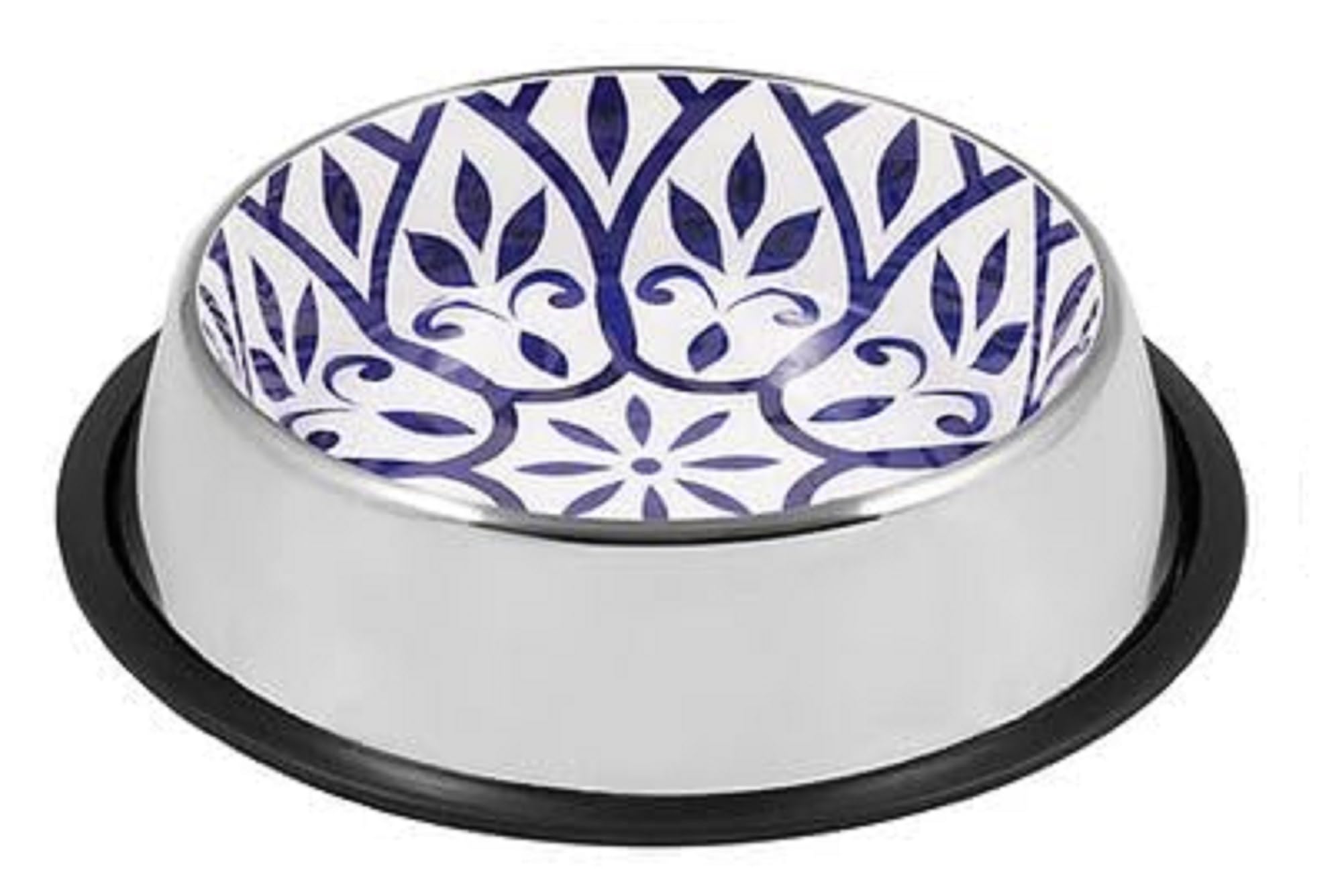 Premium Moroccan Style Minakari Dog Bowl Set - 2 Pack Stainless Steel Pet Bowls with Non-Slip Rubber Base for Adult Dogs & Puppies (64oz/1.8L Each) - Perfect for Home, Travel & Outdoor Feeding