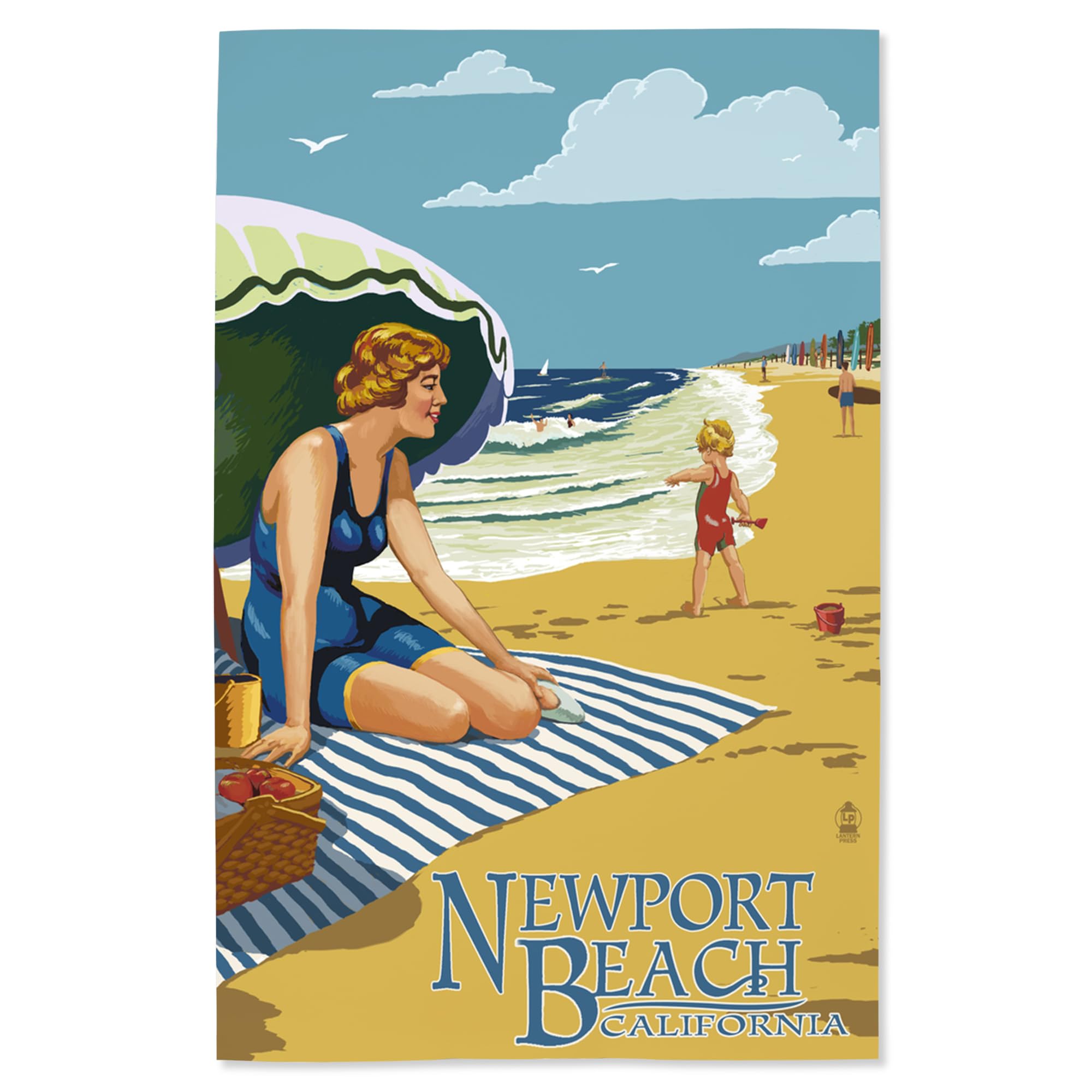 Lantern Press 16x24 Inch Giclee Art Print - Newport Beach California Coastal Wall Decor - Woman on Beach Painting for Living Room, Bedroom & Office