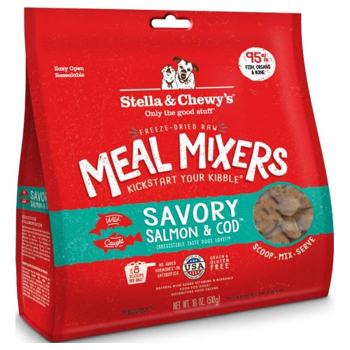 Stella & Chewy's Freeze-Dried Savory Salmon & Cod Dog Food Meal Mixers - Grain-Free Raw Coating for Dry Kibble (2 Sizes) - Perfect for Picky Eaters & Digestive Health Support
