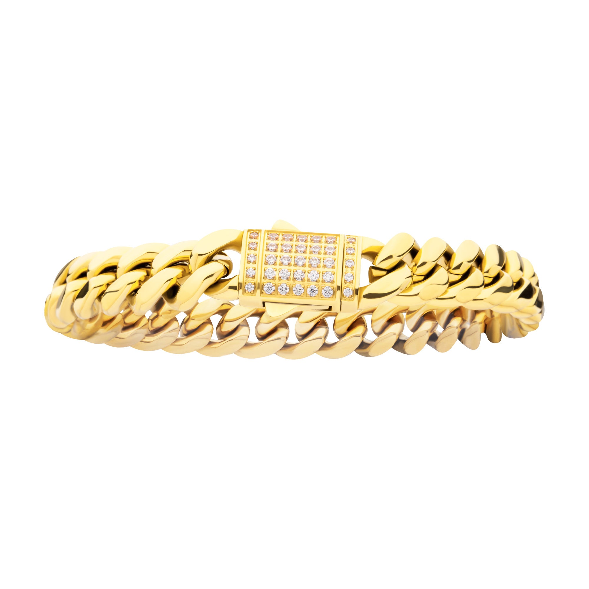 10mm 18K Gold Plated Miami Cuban Link Chain Bracelet with CNC Precision Cut Cubic Zirconia & Secure Double Tab Box Clasp - Perfect for Men's Jewelry, Gifts, Parties and Everyday Wear