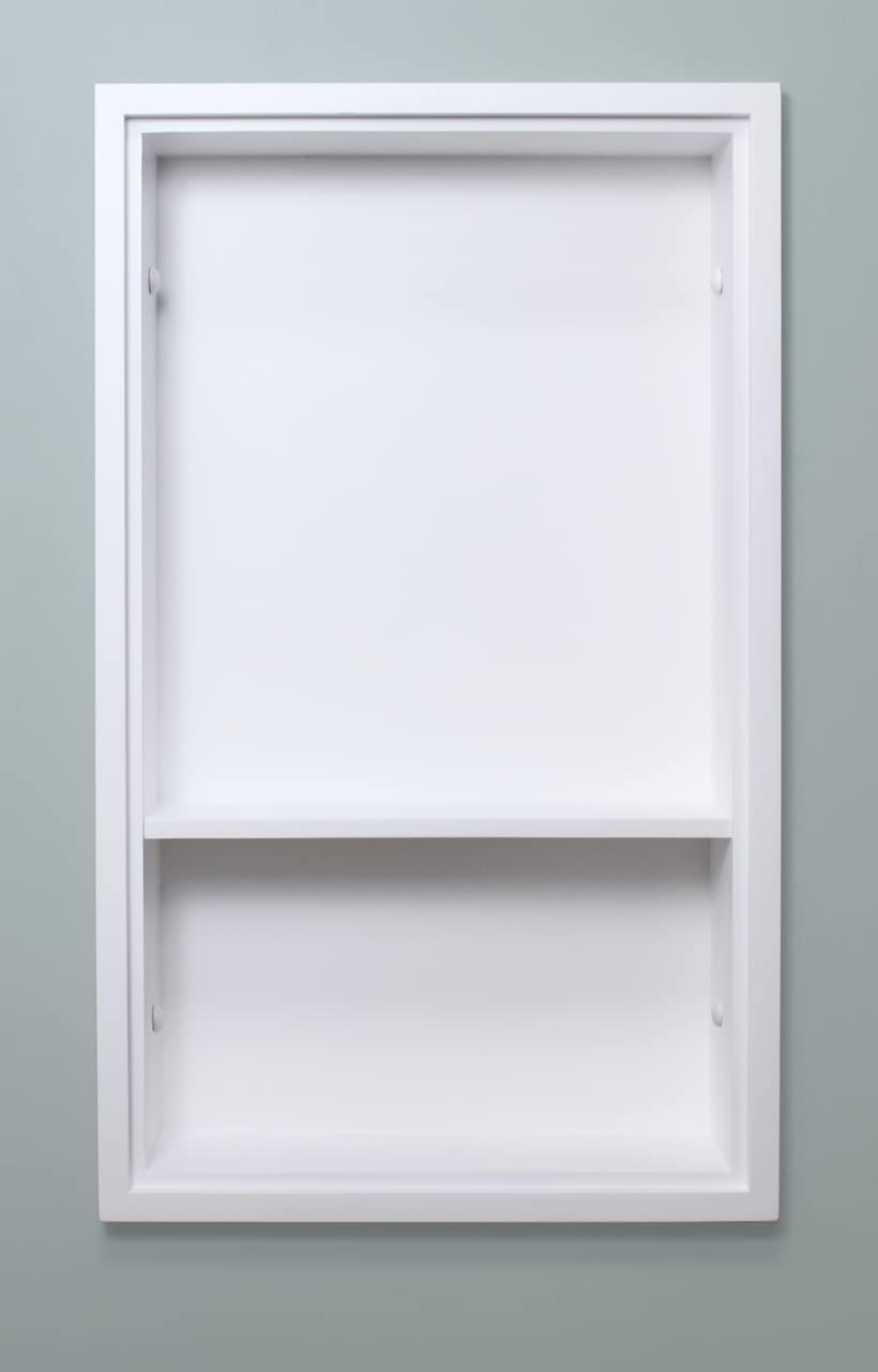 Fox Hollow Furnishings 14x24 Inch White Recessed Wall Niche Shelf - 2-Tier Storage Shelf for Bathroom, Living Room & Bedroom Organization - Decorative Wall Mounted Shelving Unit with Plain Back