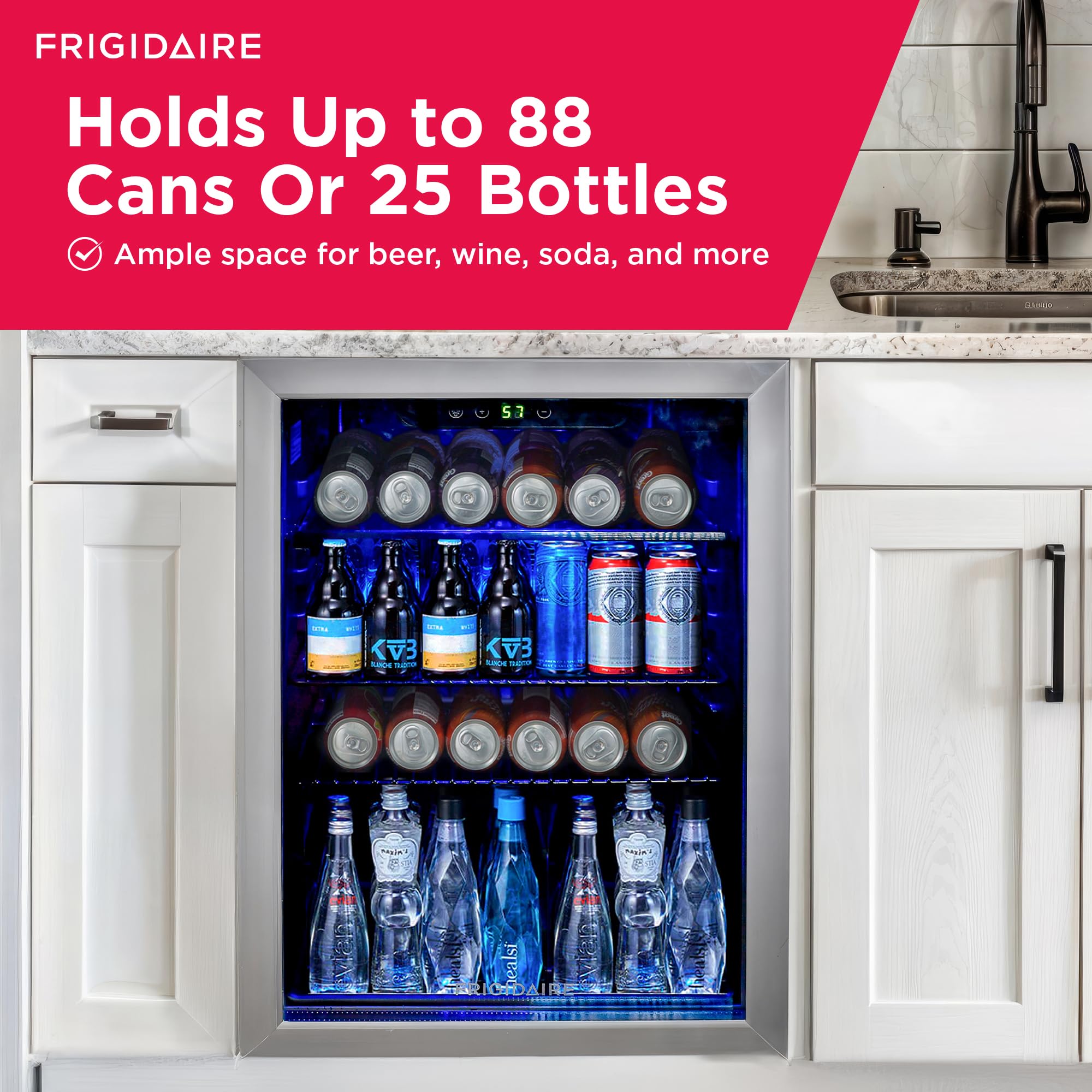 FRIGIDAIRE EFMIS9000-AMZ Freestanding Beverage Cooler Refrigerator - Holds 25 Wine Bottles or 88 Cans, Black - Perfect for Home Bar, Kitchen, Office & Entertaining