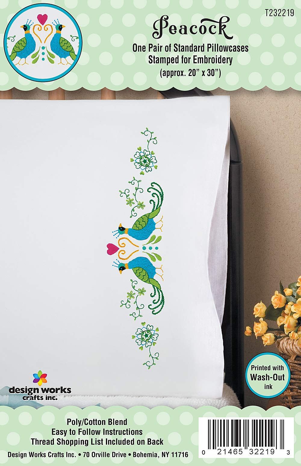 Tobin Design Works Embroidered Stamped Pillowcases Set of 2 - Premium Cotton Fabric for DIY Embroidery Projects | Perfect for Home Decor, Gift Giving & Crafting