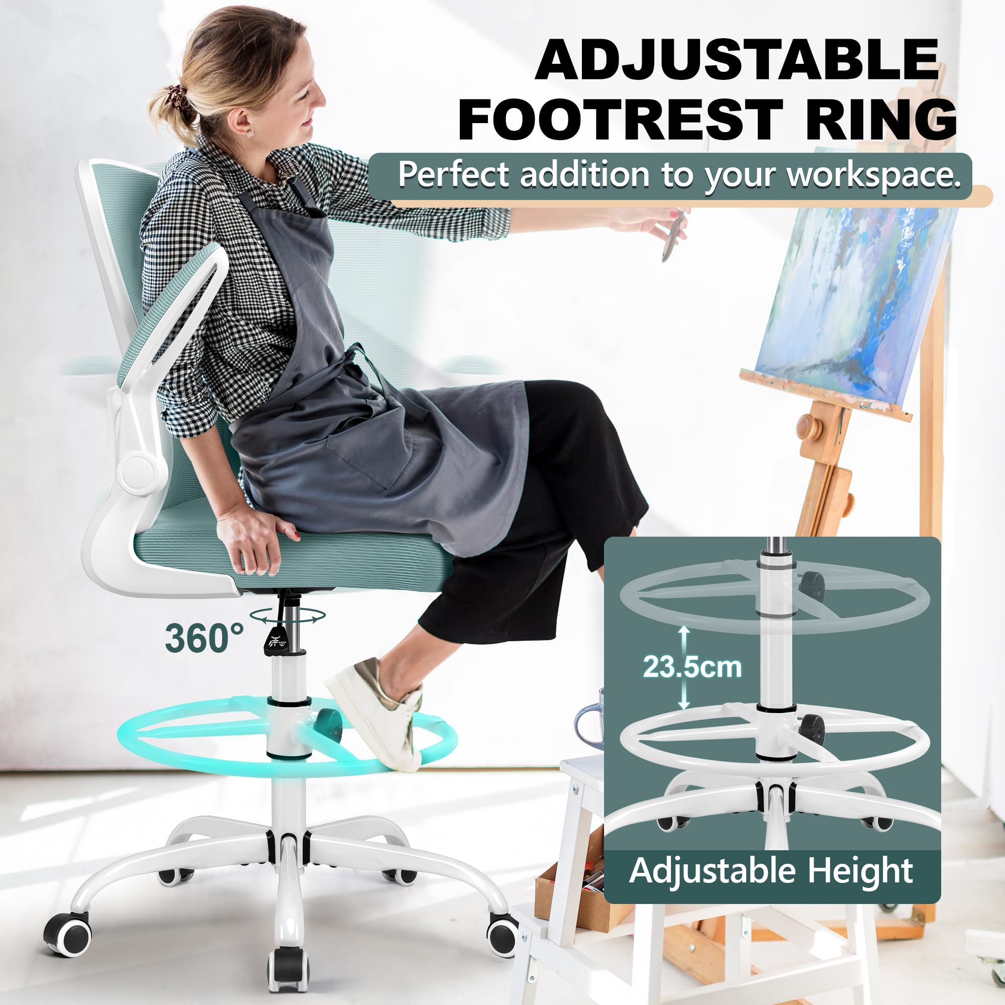 FelixKing Ergonomic Drafting Chair - Adjustable Height Mesh Office Chair with Lumbar Support, Flip-Up Armrests & Footrest - Comfortable High Back Computer Chair for Home Office, Architects & Designers (Perfect for Long Work Sessions & Creative Workspaces)