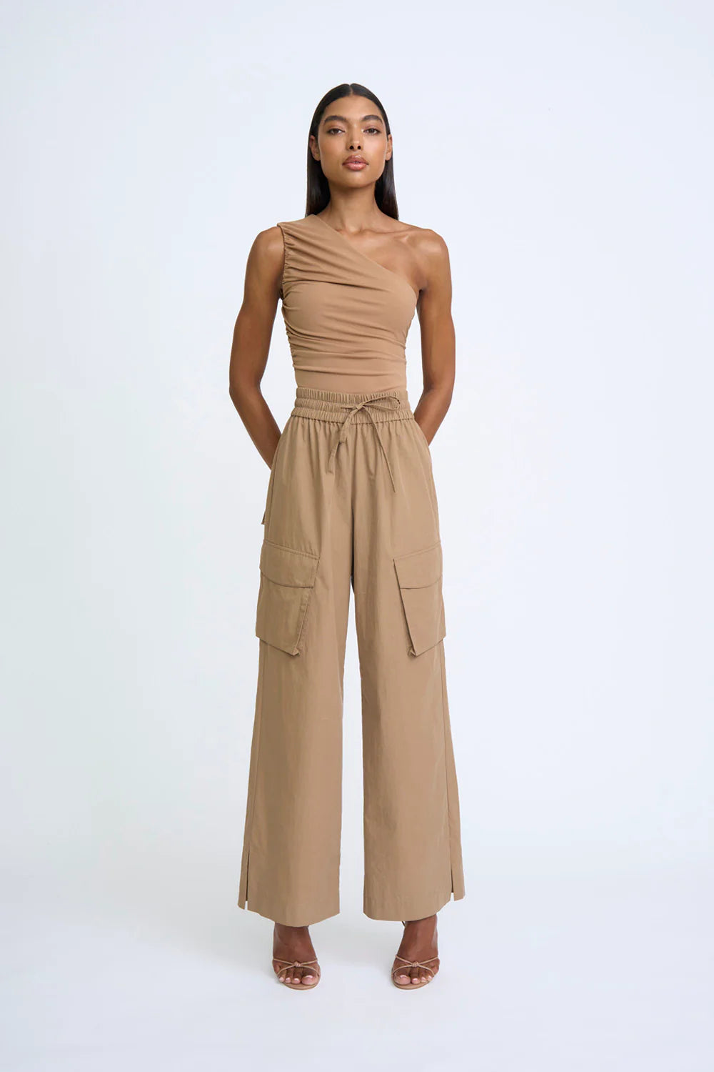 ASTER Asymmetric Top Women's Fashion Blouse - Chocolate Brown for Casual Wear & Night Out