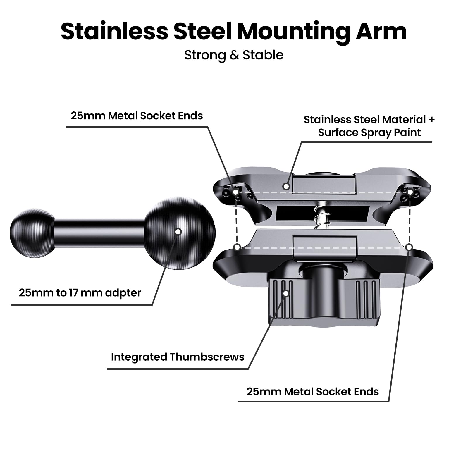 Upgraded Metal Phone Mount for Ram Truck 2019-2023 - Universal Dash Mount Cell Phone Holder Compatible with Dodge RAM 1500/2500/3500 & TRX Models - 360° Adjustable Car Phone Stand for iPhone, Samsung, Pixel - Perfect for GPS Navigation & Hands-Free Driving