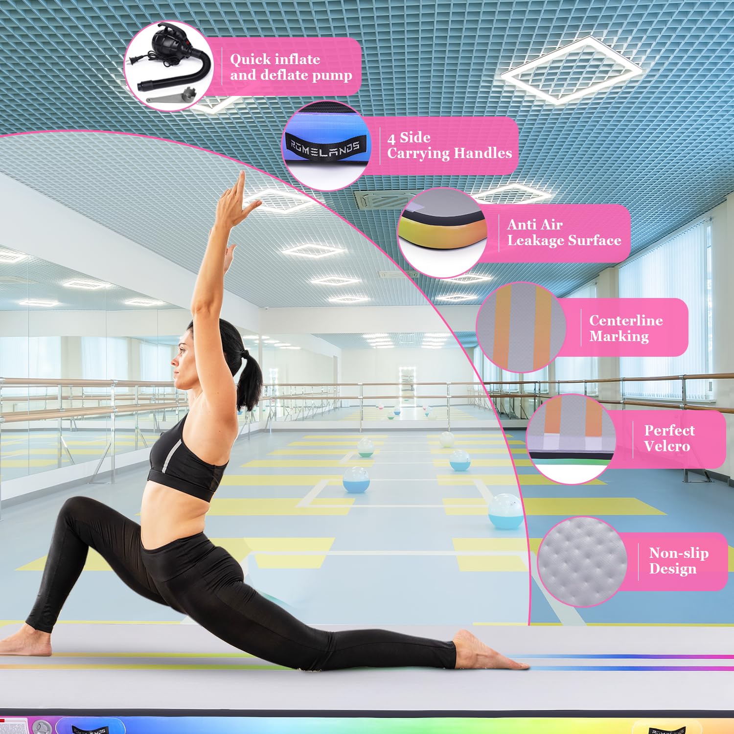 **10ft Inflatable Air Gymnastics Mat - 4 Inches Thick Tumbling Mat with Electric Air Pump for Home, Gym, Cheerleading, Beach & Outdoor Exercise | Perfect for Gymnastics Training, Tumbling Practice & Kids Play**