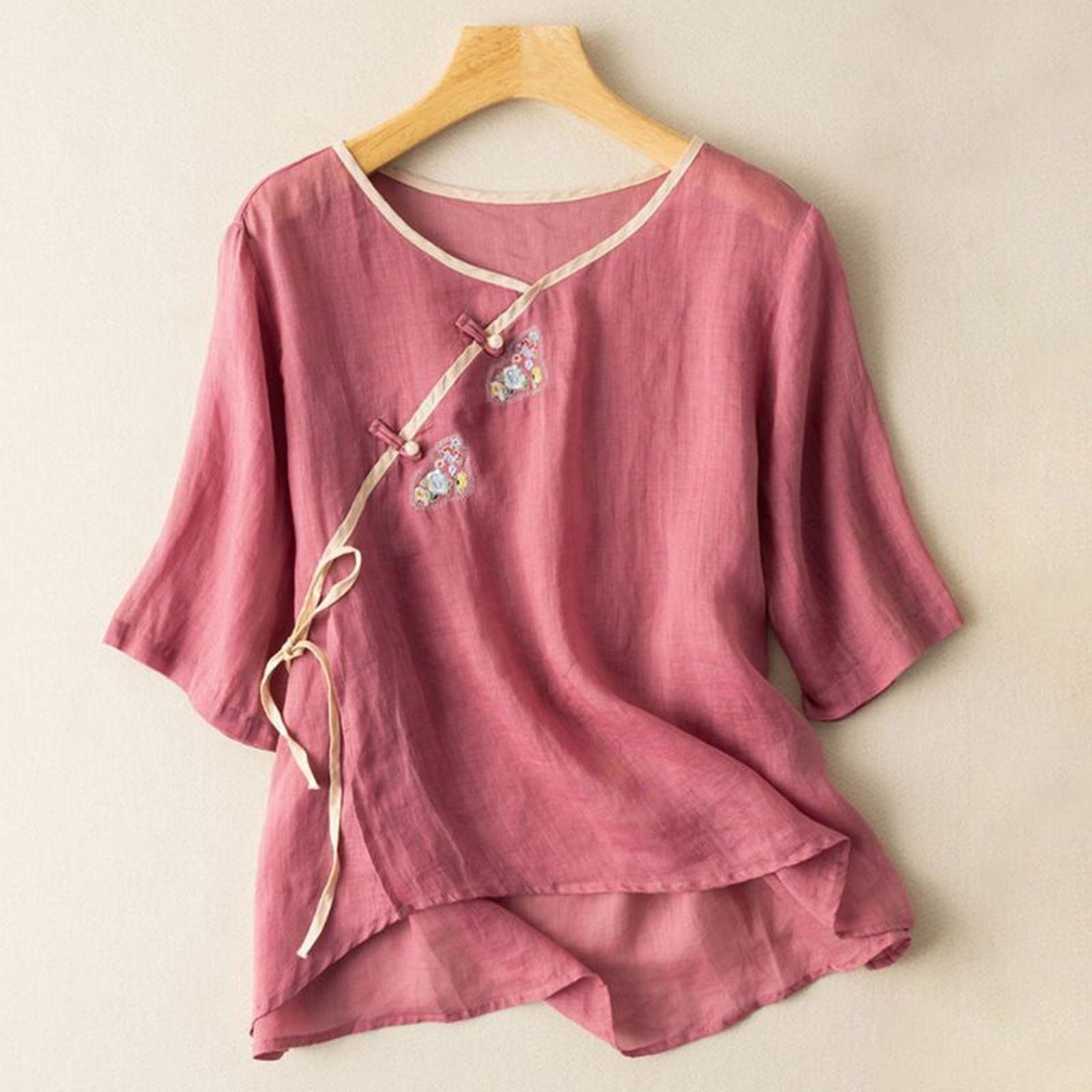 Women's Linen Tops for Summer - 3/4 Sleeve Cotton Linen Tunic Shirts - Breathable & Comfortable Casual Blouses - Perfect for Beach, Office & Vacation Wear