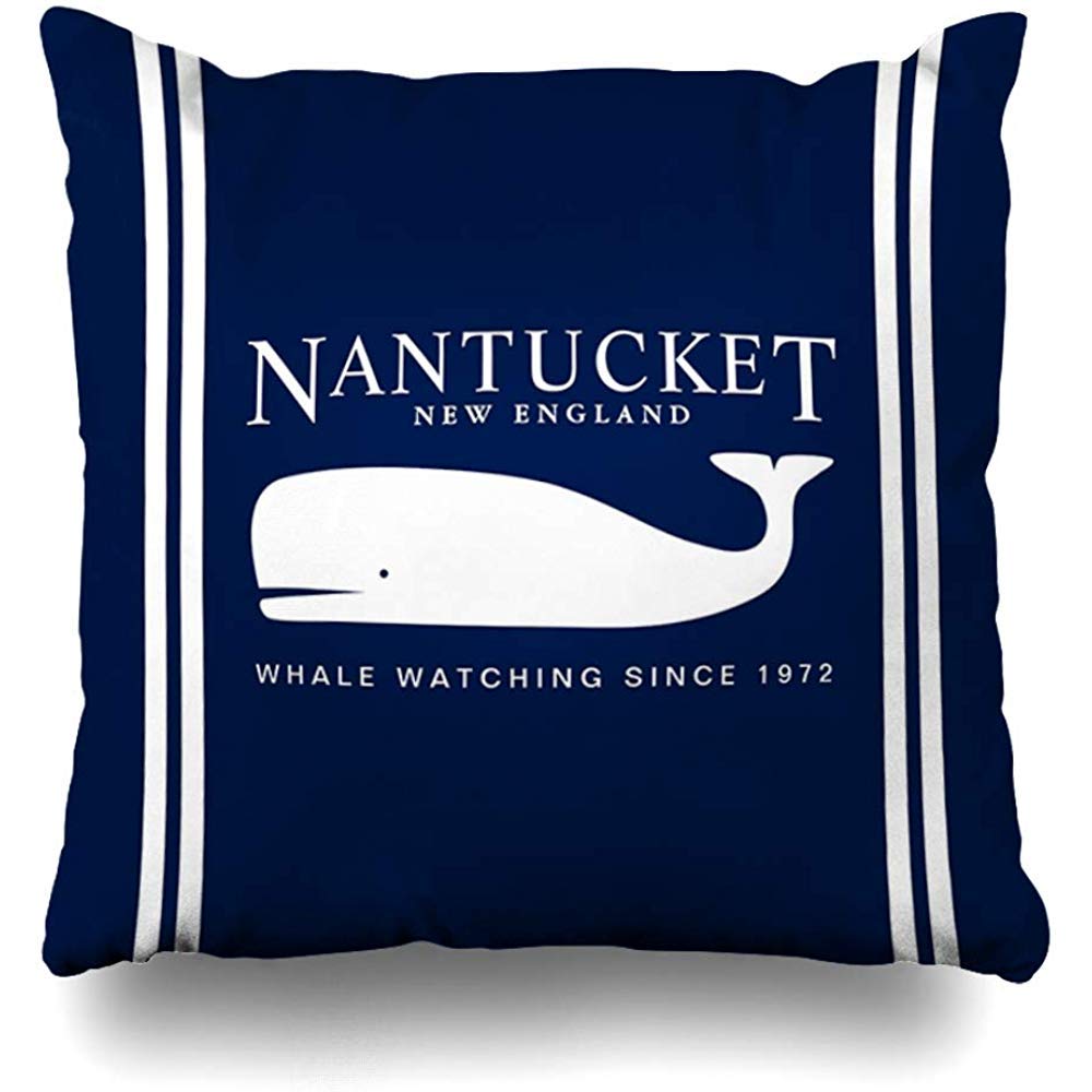 Nautical Whale Throw Pillow Covers 18x18 Inches - Navy Blue Square Decorative Cushion Cases for Sofa, Bed & Home Decor - Perfect for Coastal, Beach House or Nantucket Style Living Room