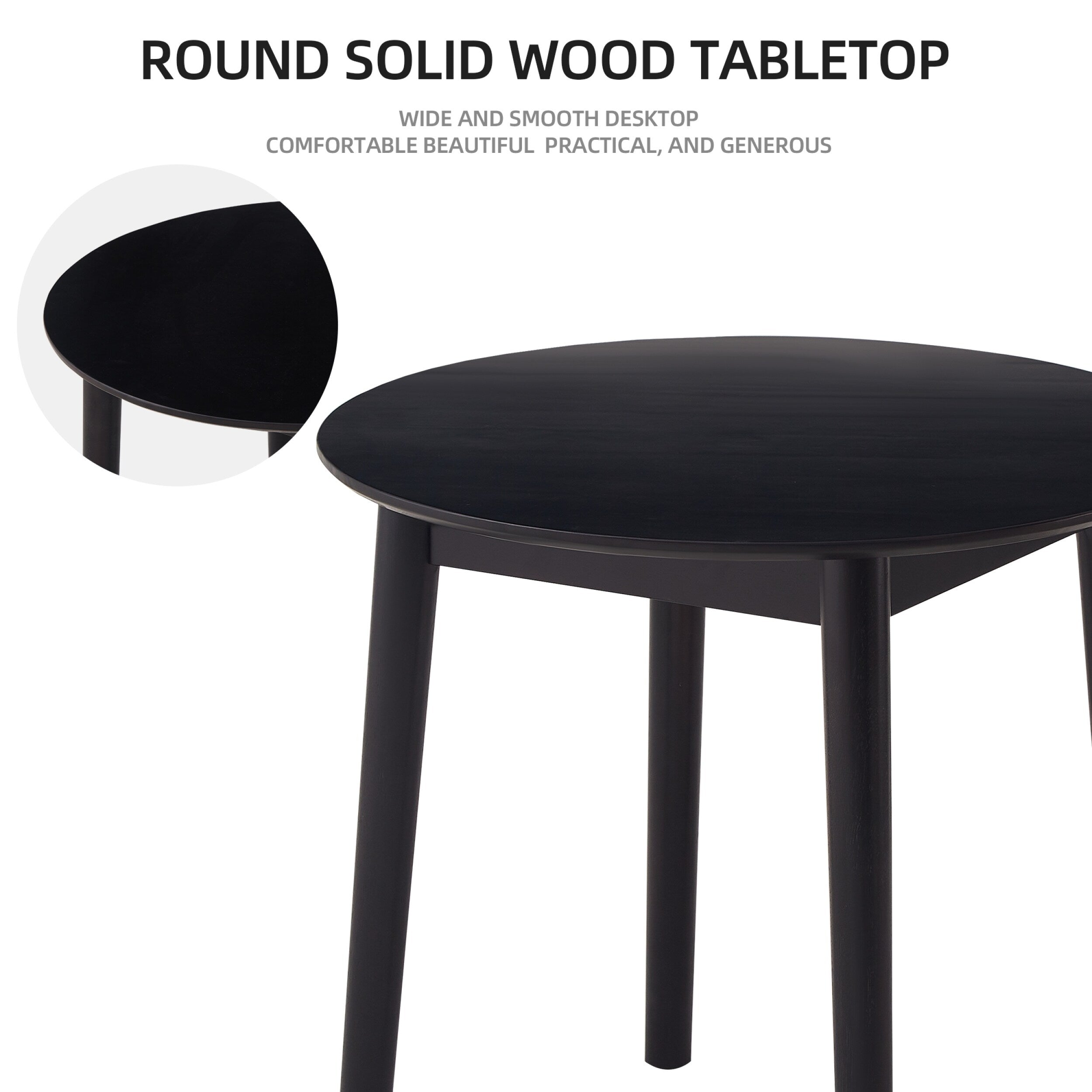 42.01 Inch Round Kitchen Dining Table for 4 - MDF Top with Wood Veneer & Rubberwood Legs - Perfect for Small Spaces, Breakfast Nook, and Cozy Family Meals