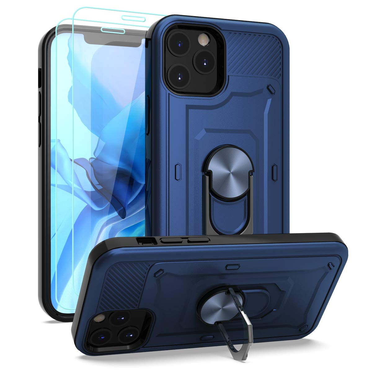 Lokyoo iPhone 12/12 Pro Case (2020 Model) with HD Screen Protector - 2-in-1 Armor Dual Layer Protection, 360° Rotating Metal Ring Holder & Kickstand, Shockproof Hard Cover - Perfect for Work, Travel, and Daily Use