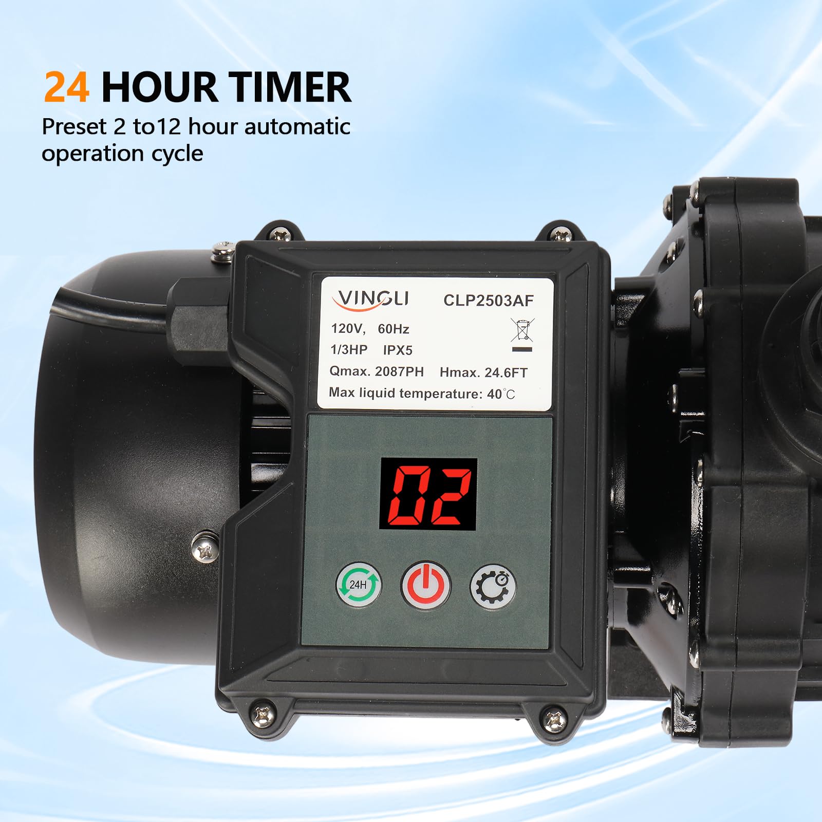 VINGLI 10in Sand Pool Filter with 1/3HP Pump (115V) & Filter Balls - 2087GPH Flow Rate for Above Ground Pools | 24H Timer & Filter Basket Included | Perfect for Backyard Swimming Pool Maintenance & Water Filtration