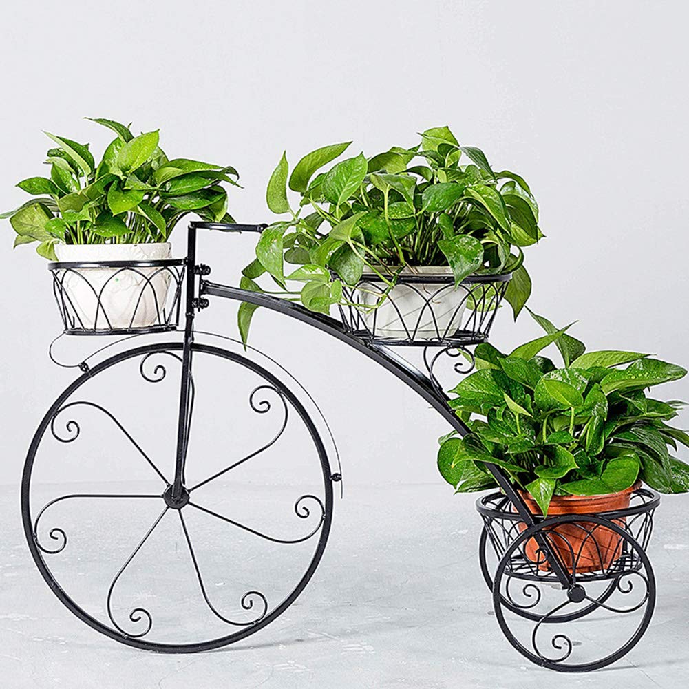 Black Indoor Outdoor Garden Plant Stand - Tricycle Flower Pot Holder for Herbs, Flowers, and Plants | Perfect for Patios, Porches, Balconies, and Home Decor